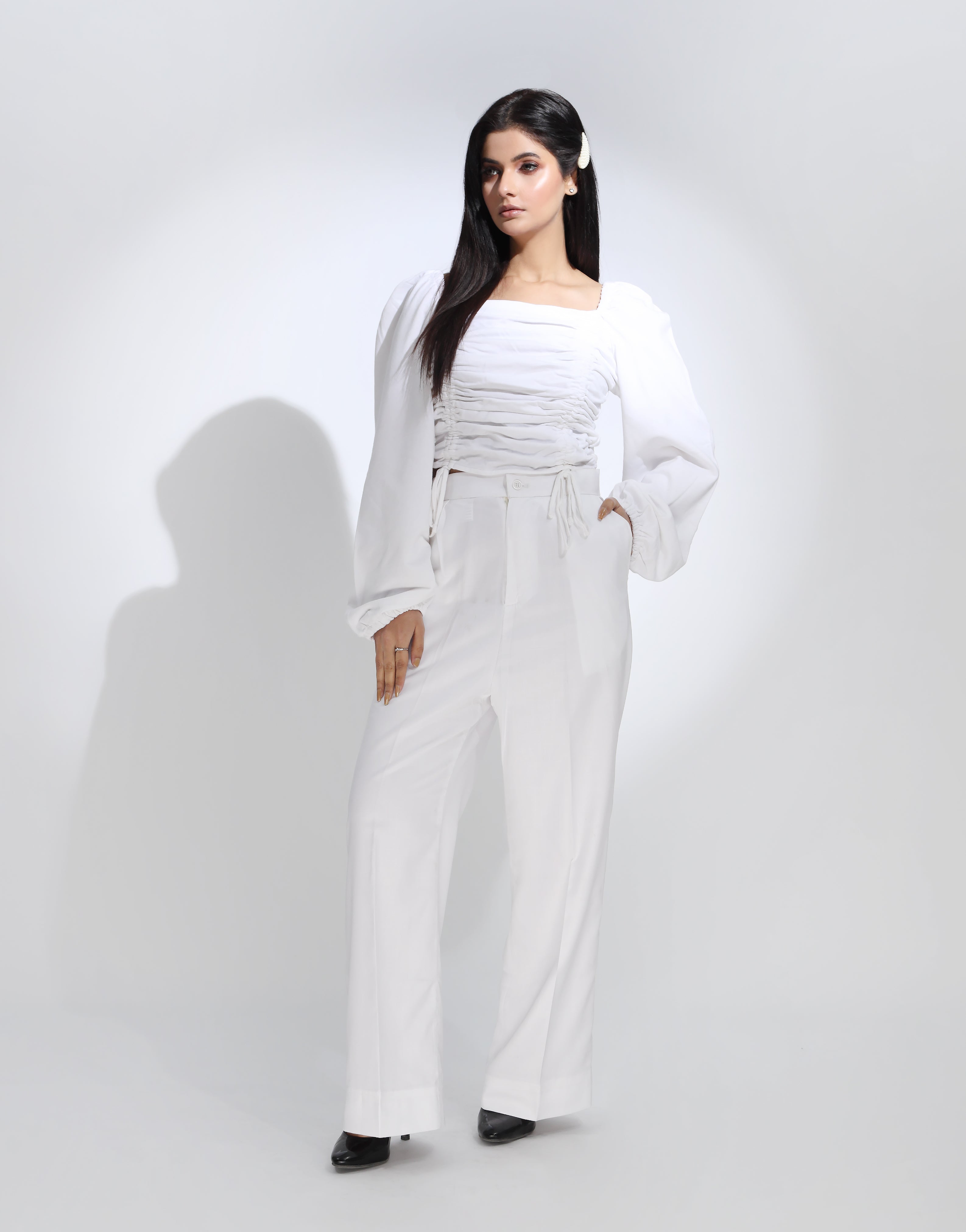 Single Pleated Wide Leg Pants White