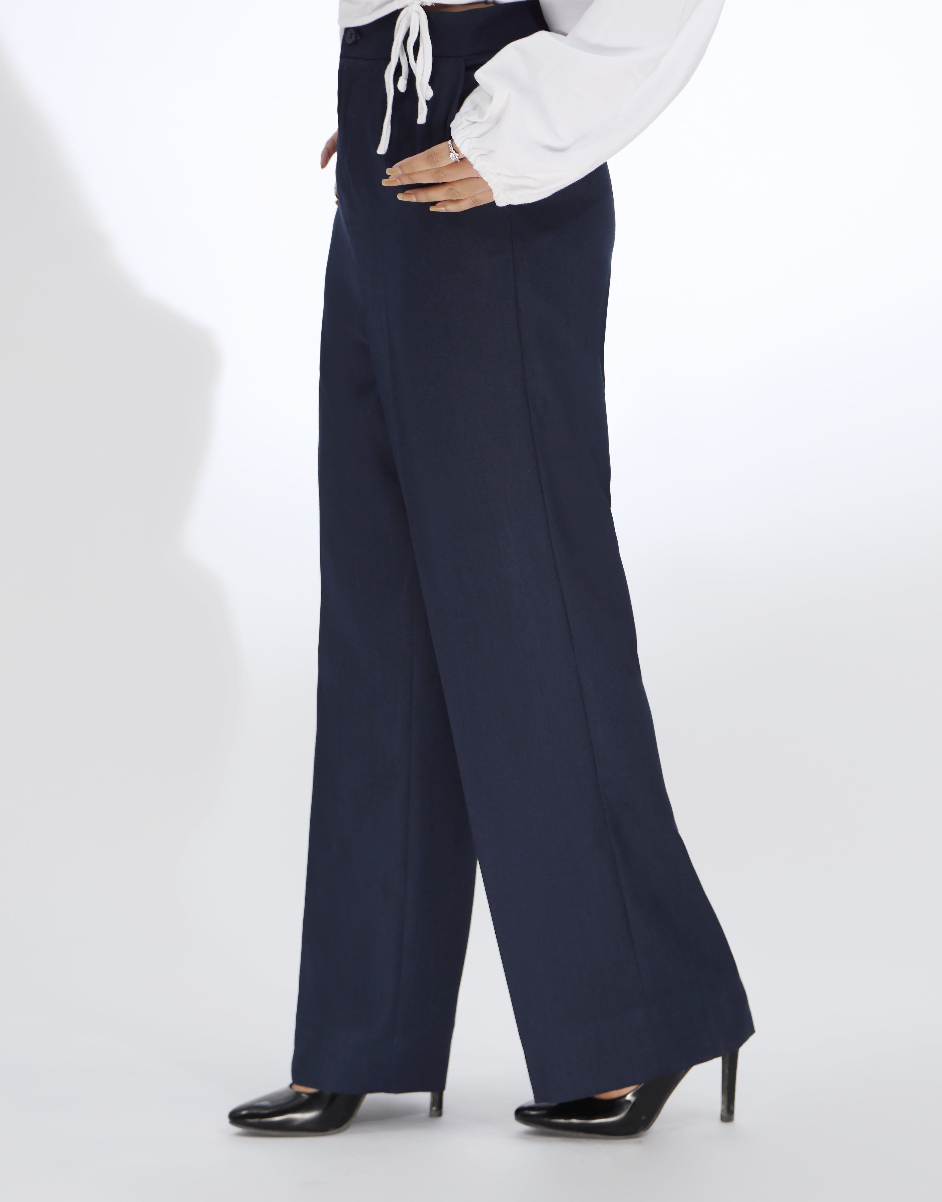 Double Pleated Wide Leg Pants Navy Blue