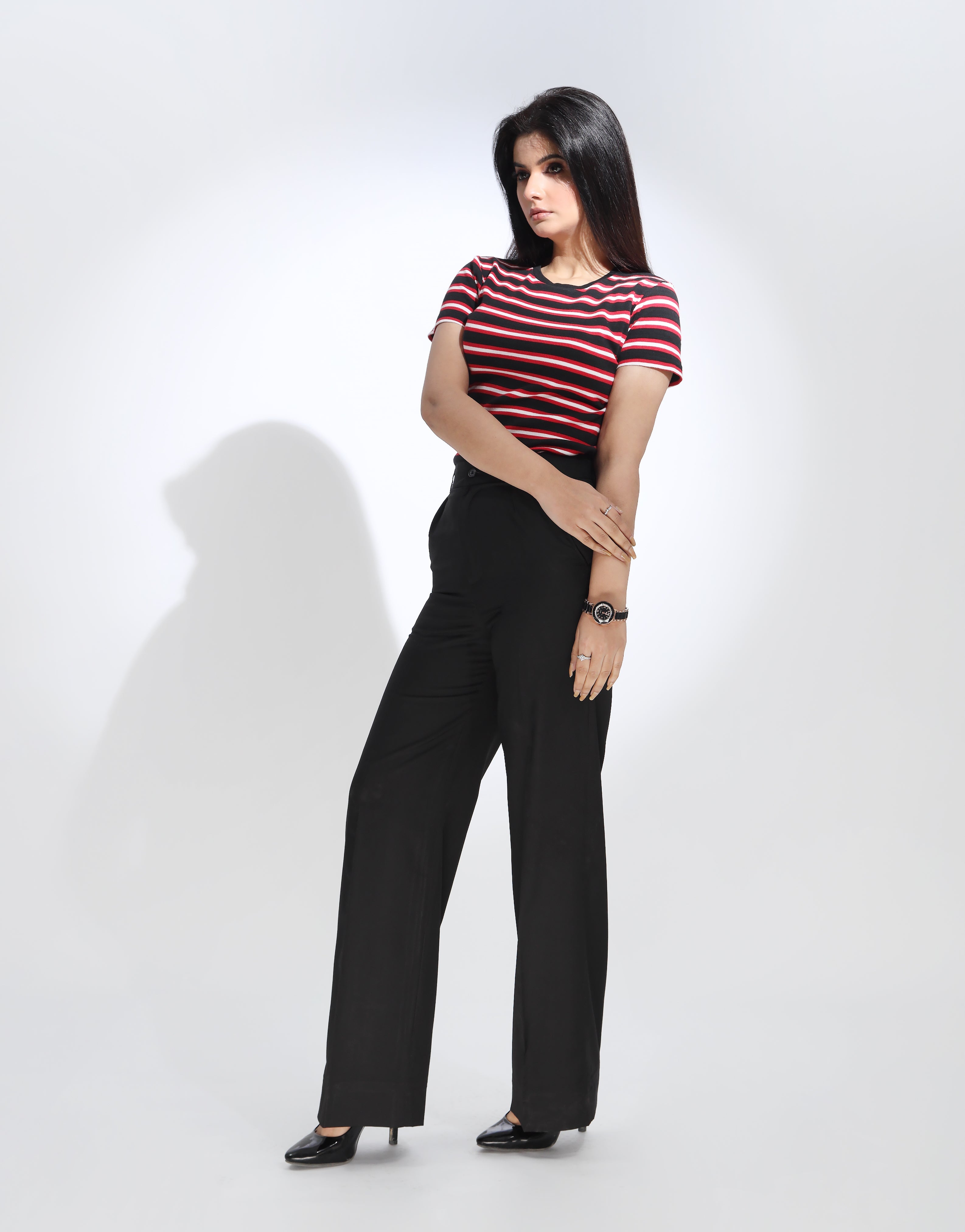 Single Pleated Wide Leg Formal Pants Black