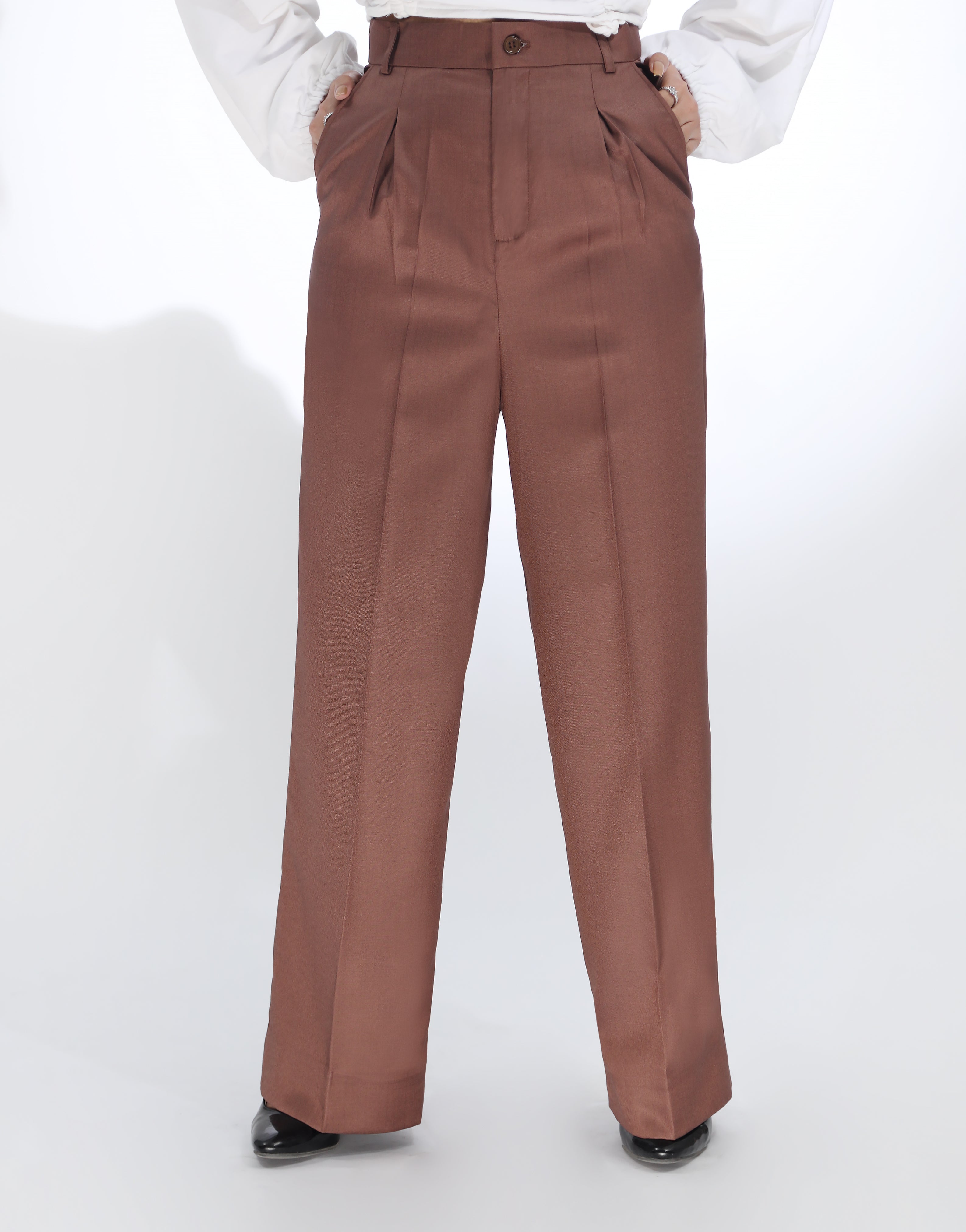 Box Pleated Wide Leg Pant Brown