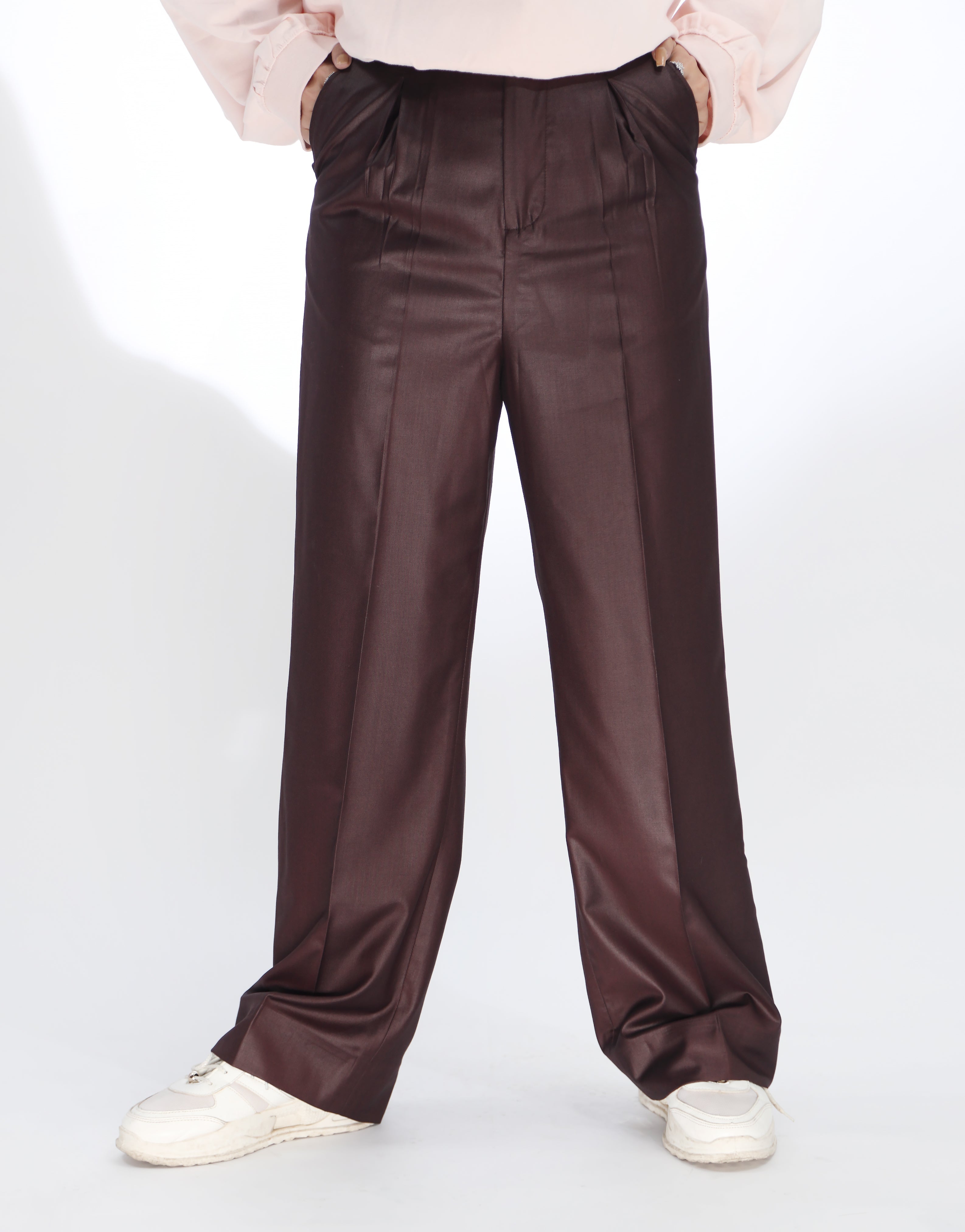 Box Pleated Wide Leg Pants Burgandy