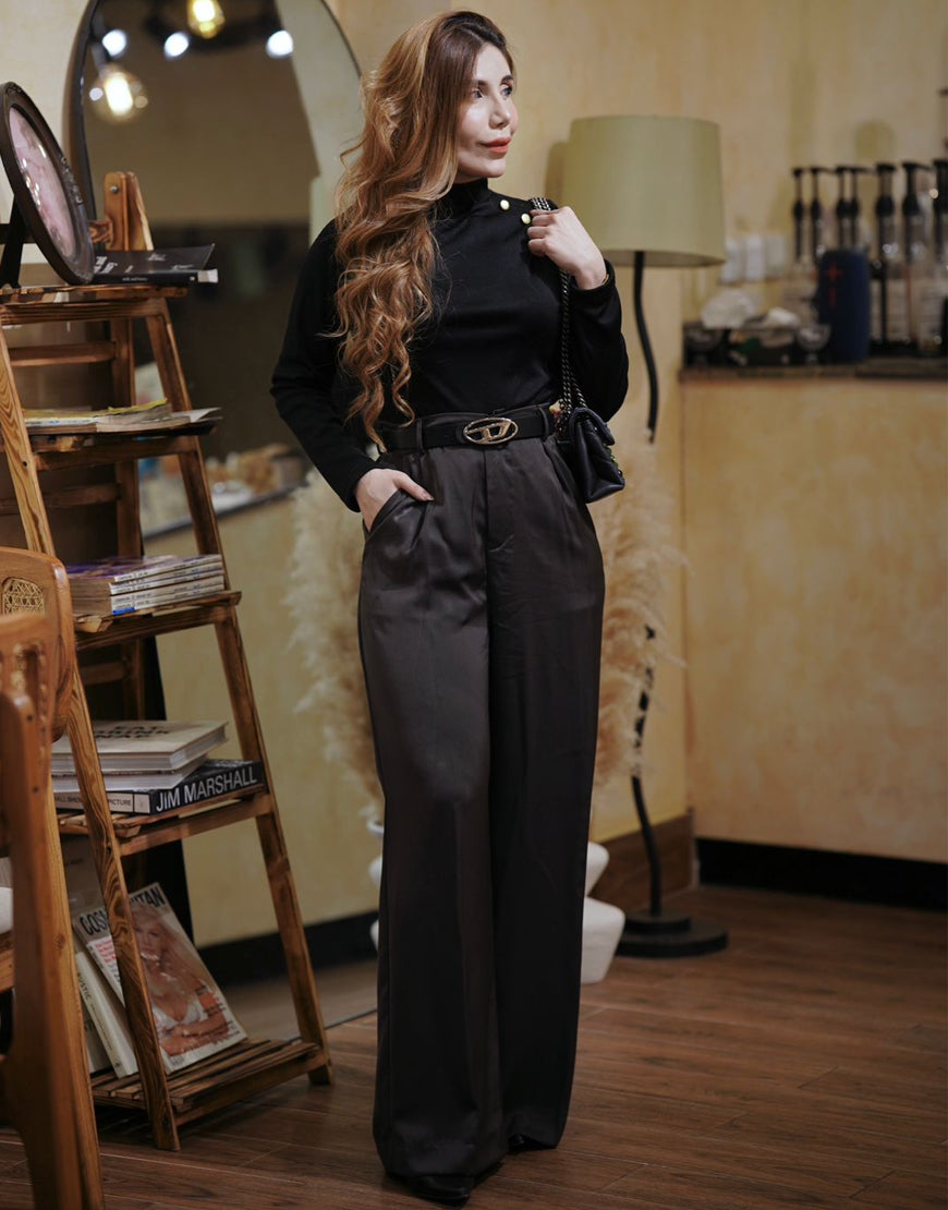 Wide Georgette Pants Dark Grey