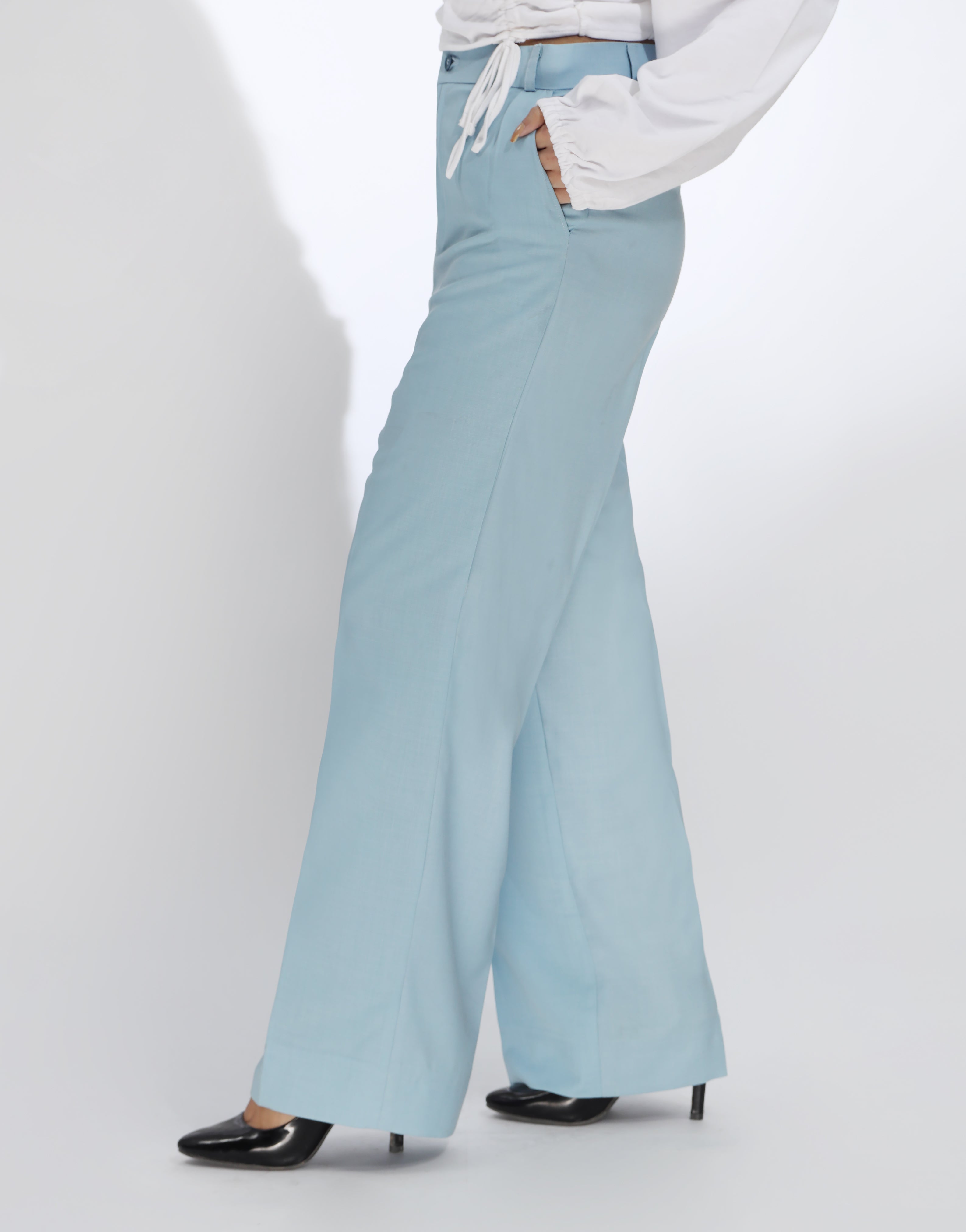 Side Pleated Wide Leg Pant Sky