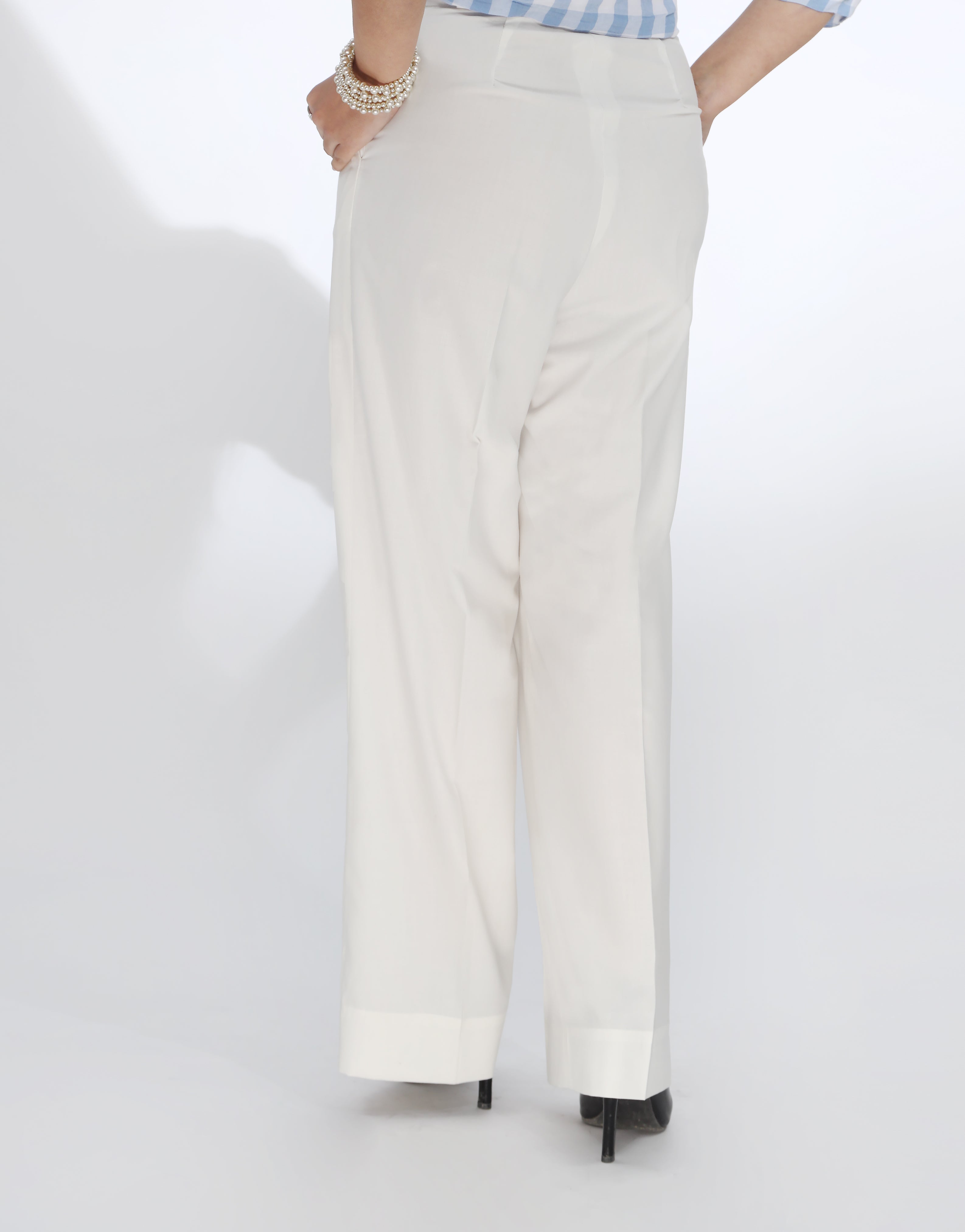 Single Pleated Wide Leg Formal Pants Milky White