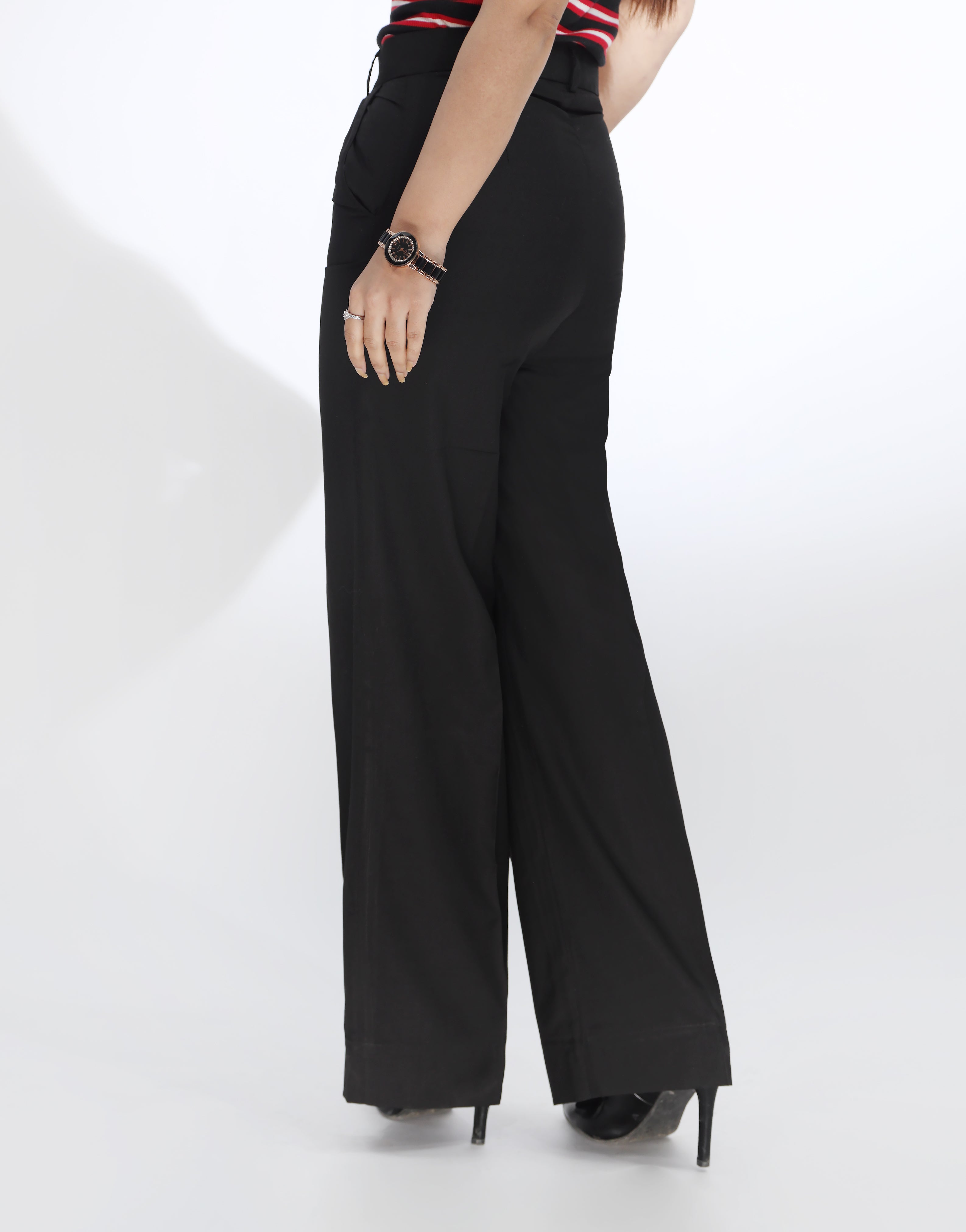 Single Pleated Wide Leg Formal Pants Black