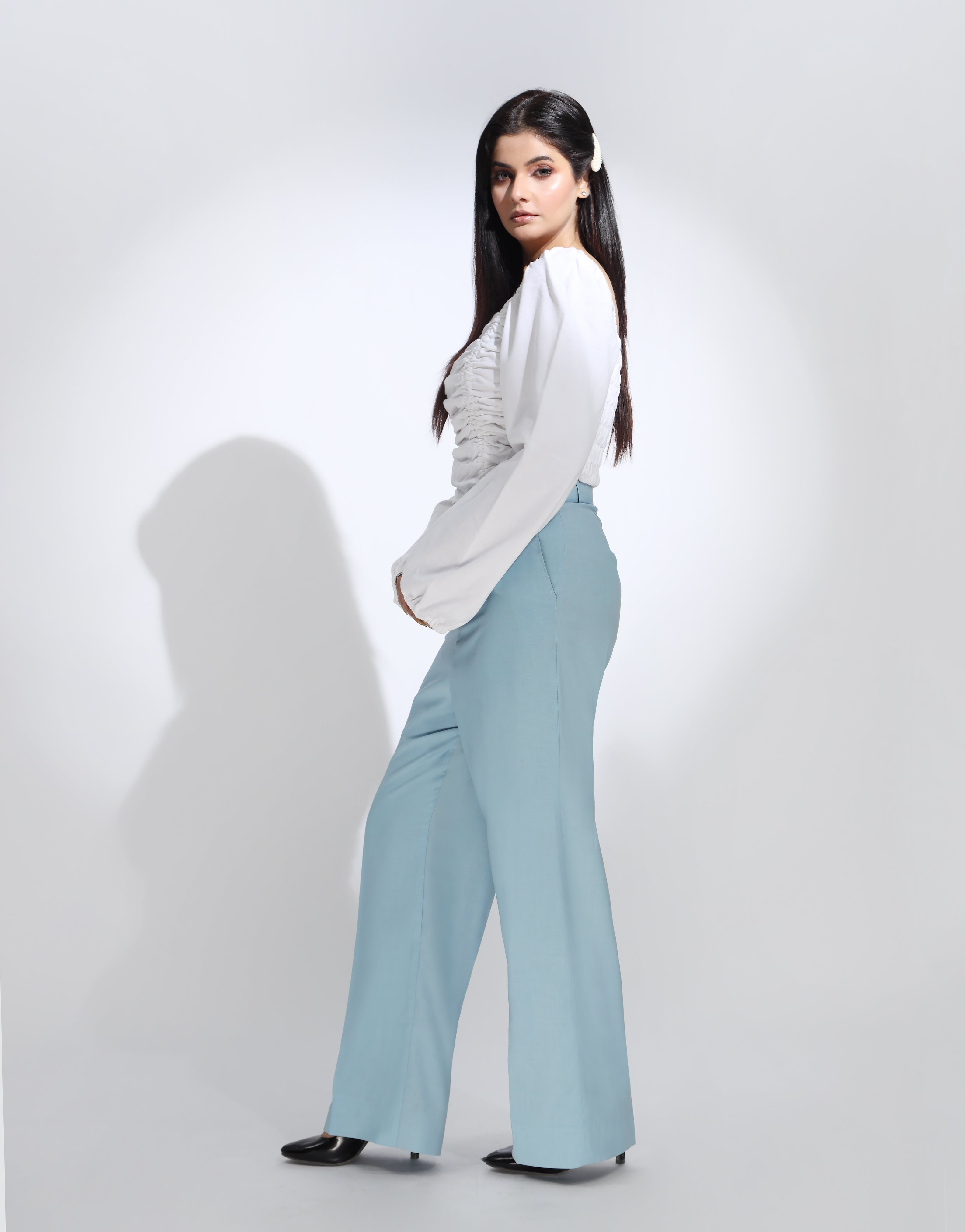 Side Pleated Wide Leg Pant Sky