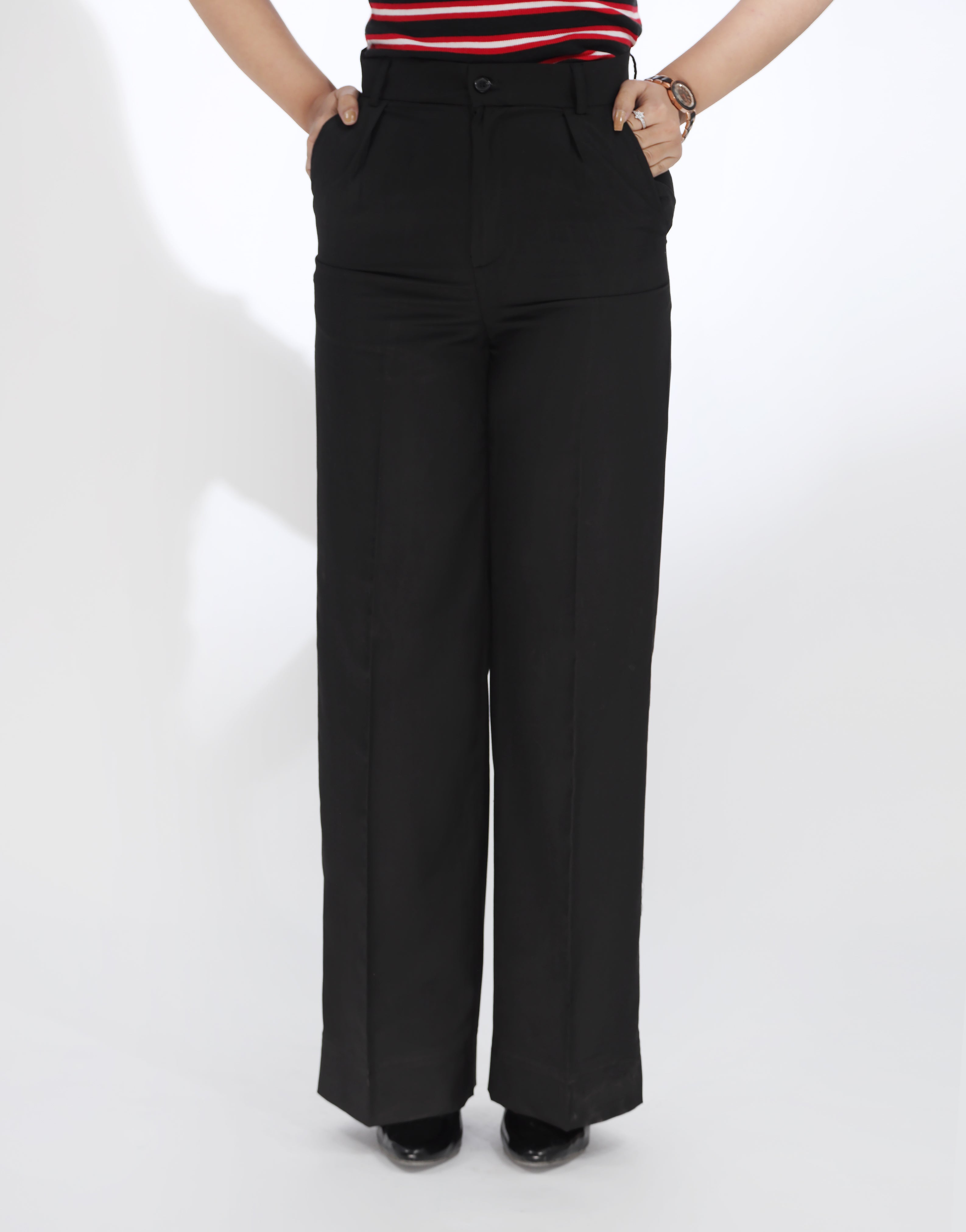 Single Pleated Wide Leg Formal Pants Black