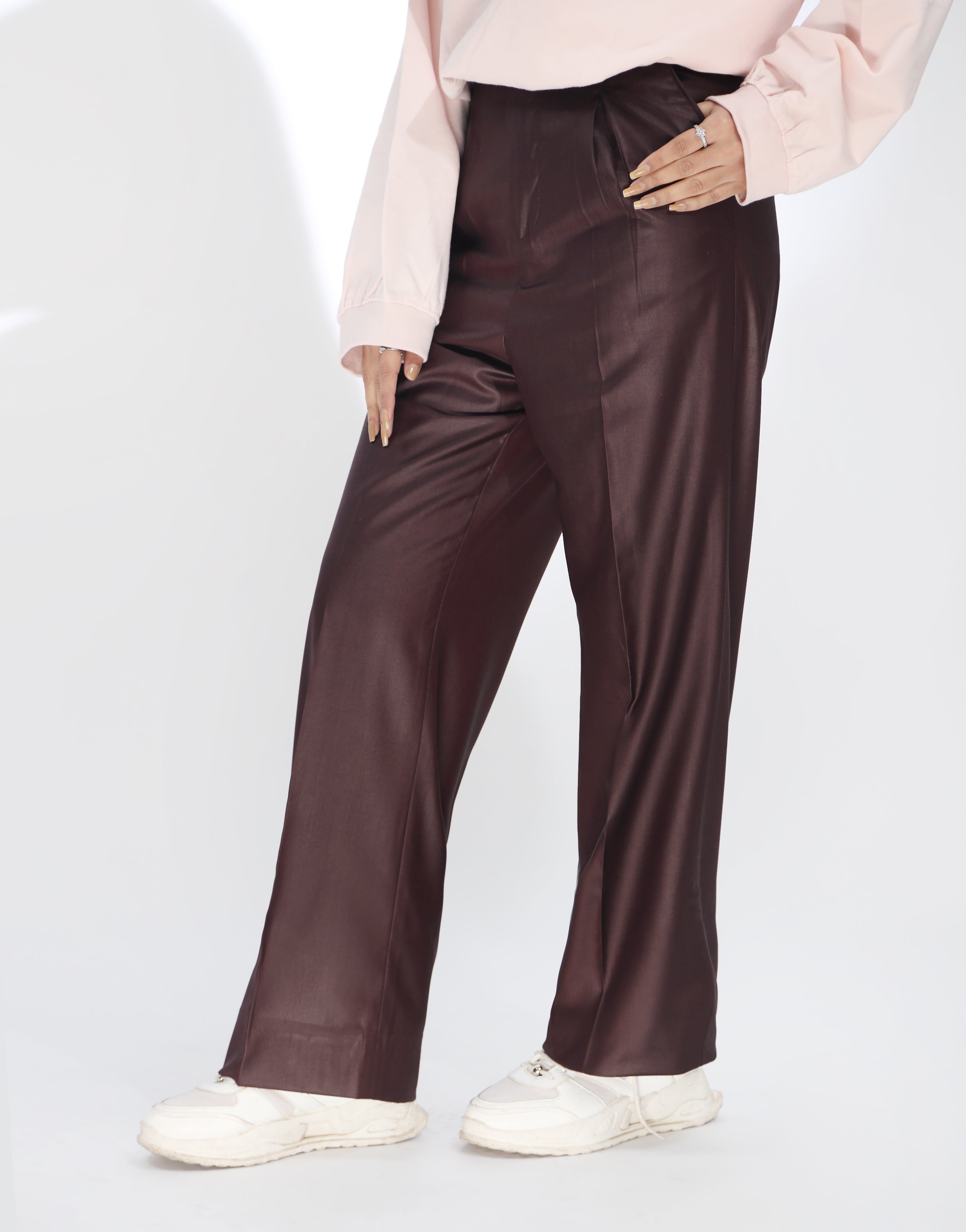 Box Pleated Wide Leg Pants Burgandy