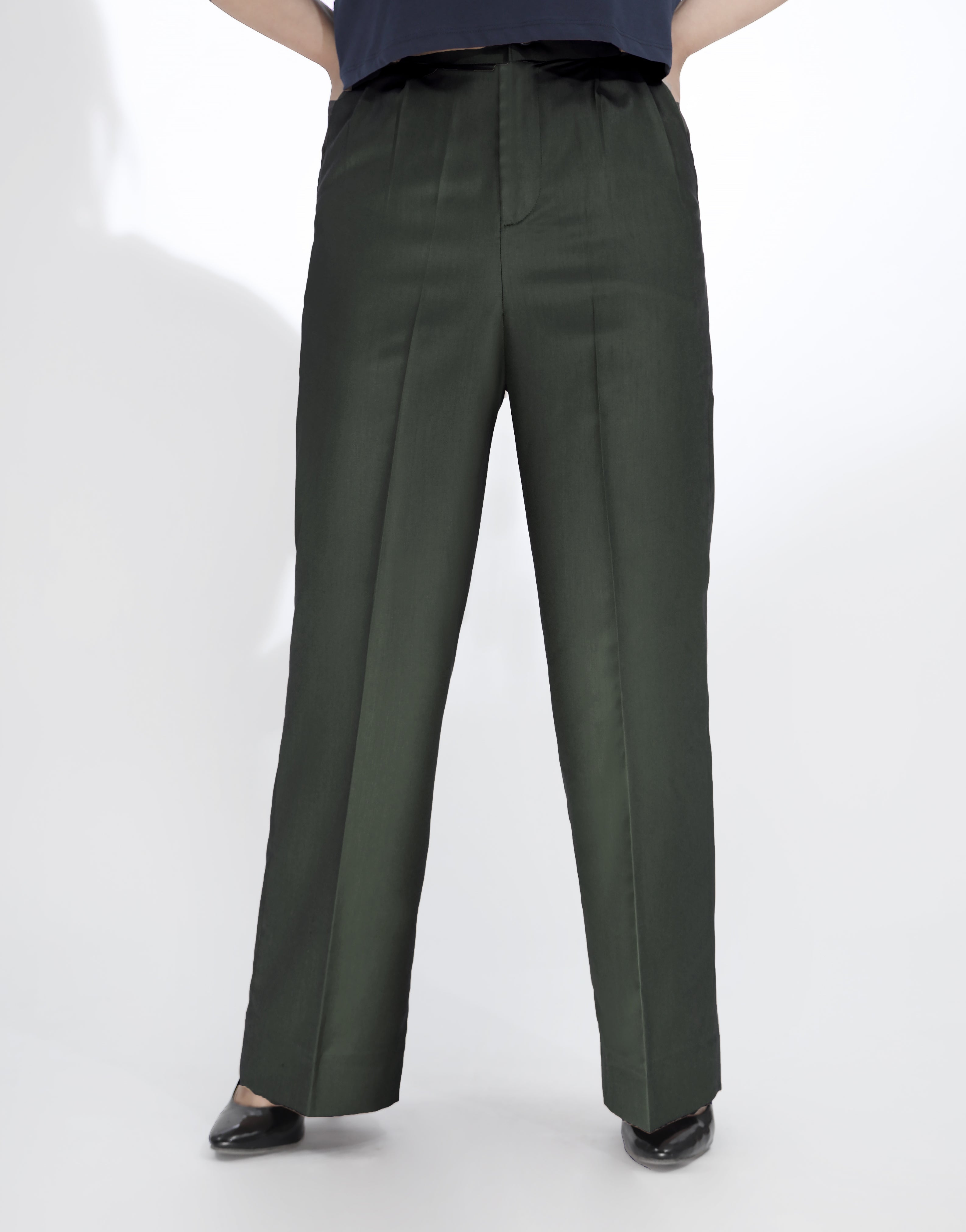 Double Pleated Wide Leg Pant Olive