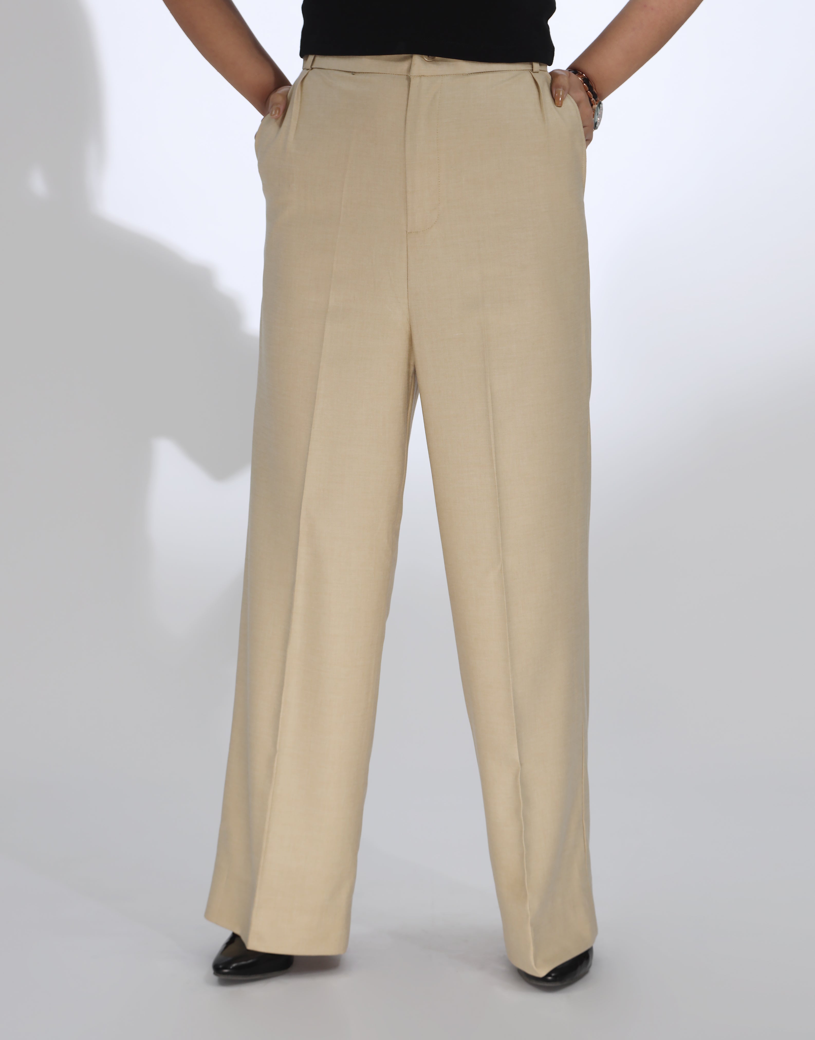 Side Pleated Wide Leg Pant Light Beige