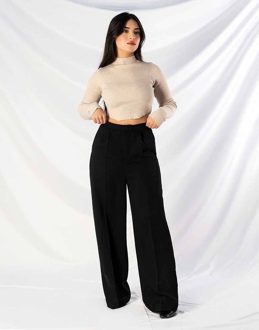 Wide Ribbed Pants Black