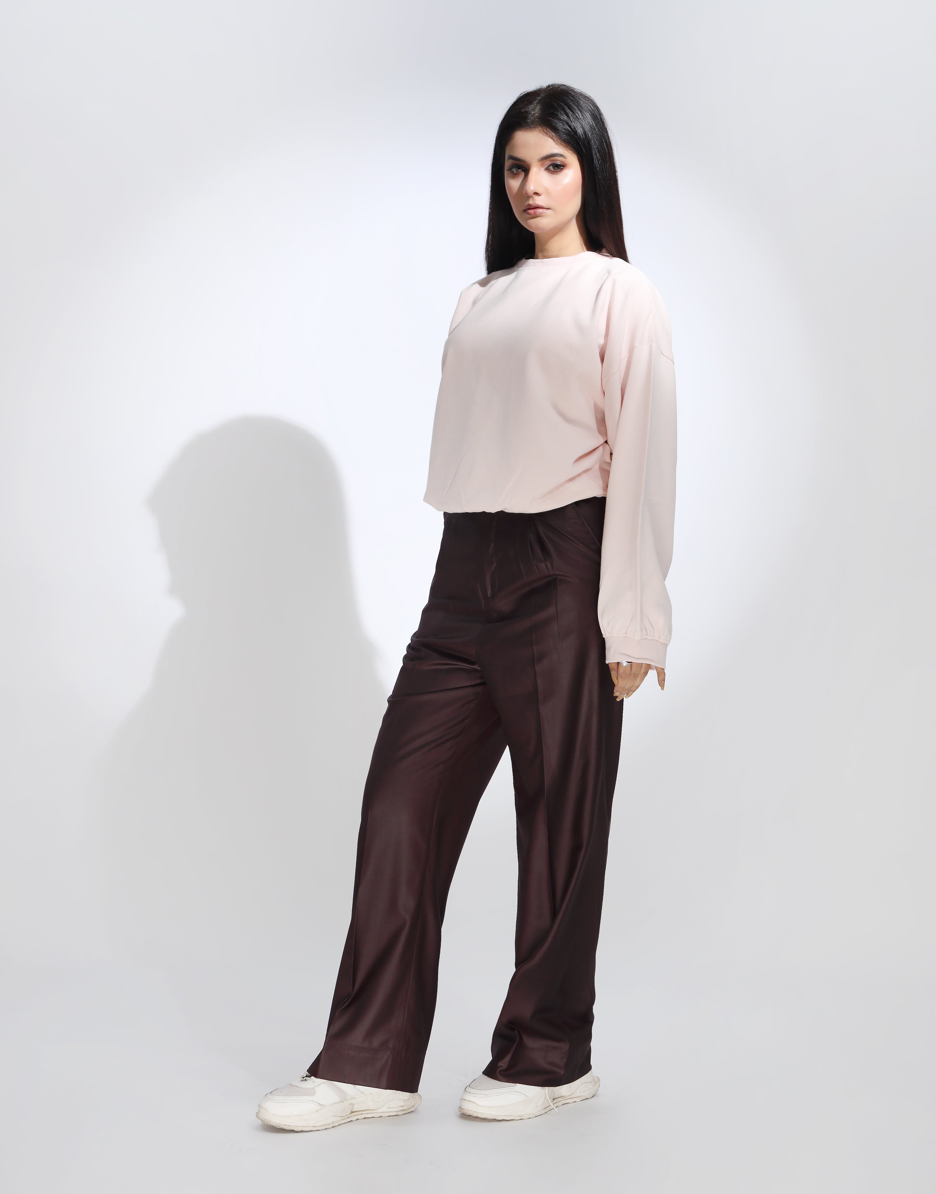 Box Pleated Wide Leg Pants Burgandy