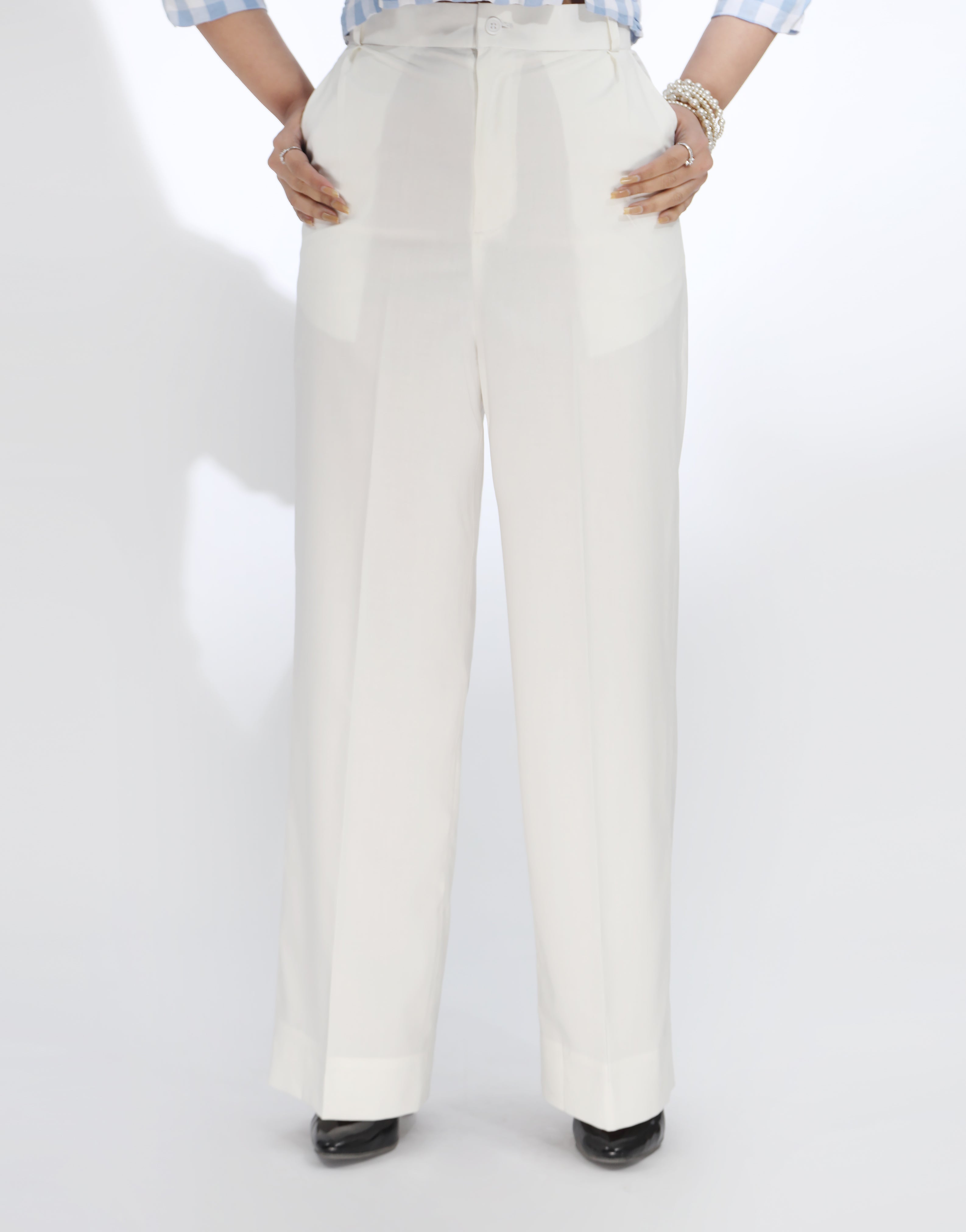 Single Pleated Wide Leg Formal Pants Milky White