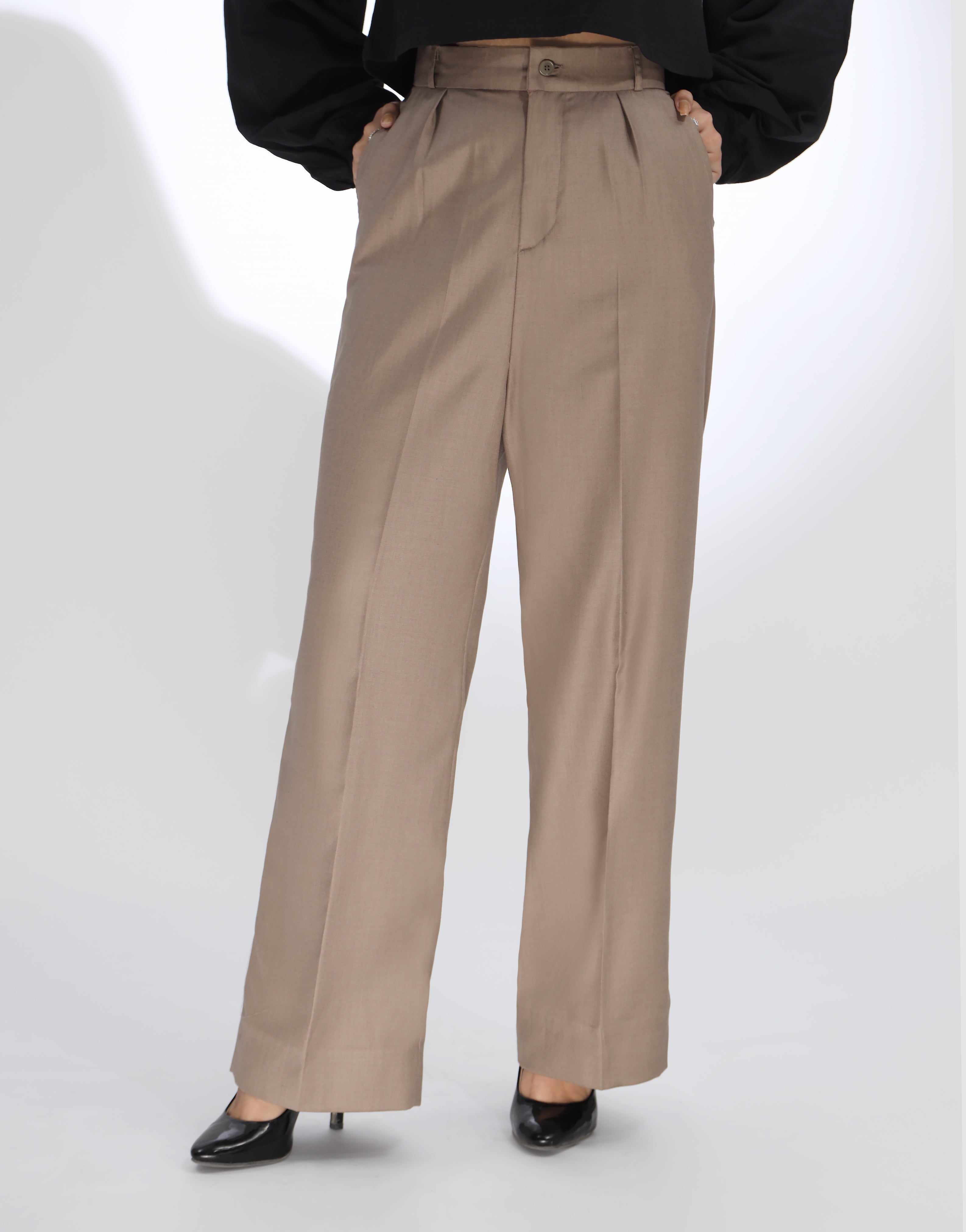 Single Pleated Wide Leg Formal Pant Skin