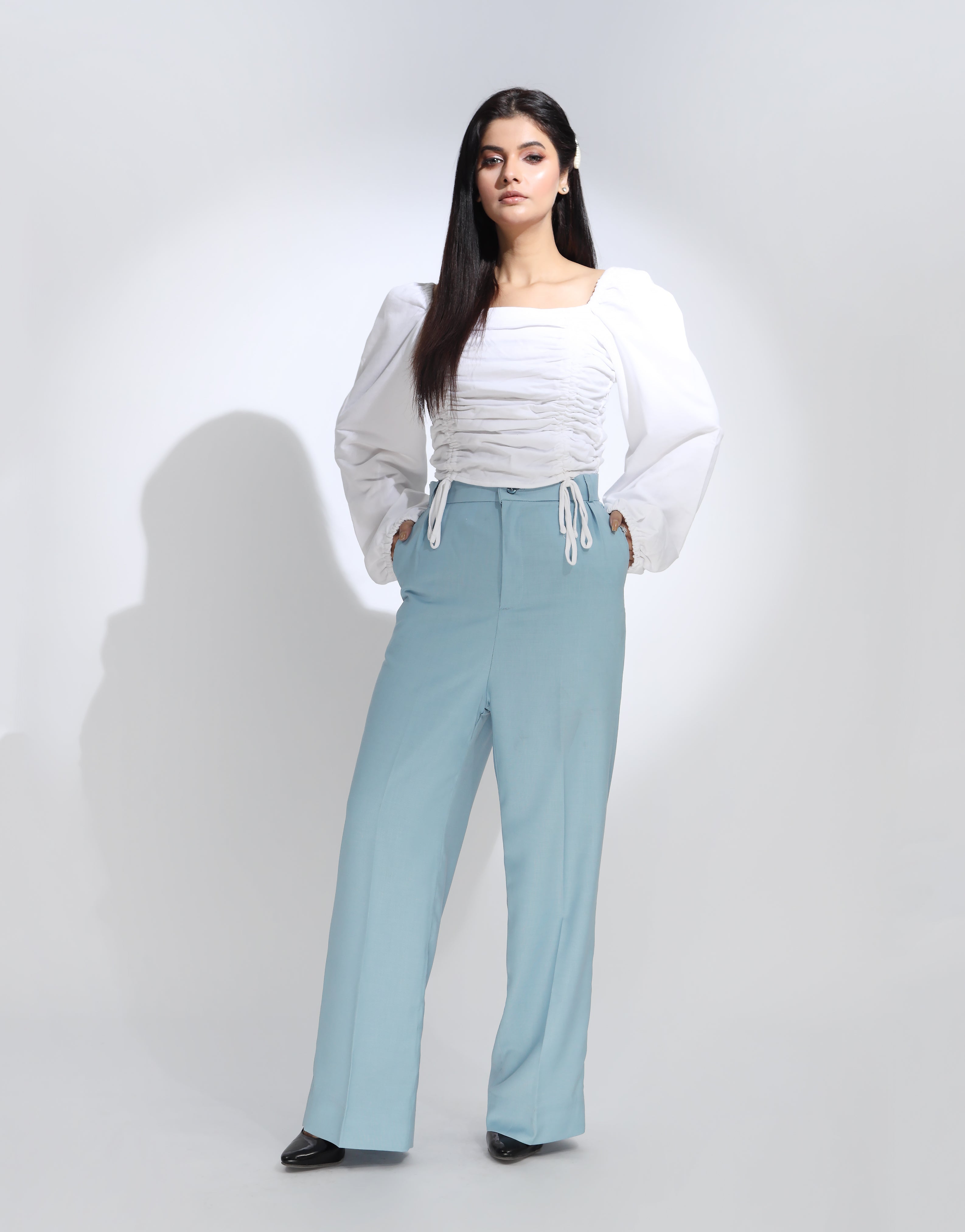 Side Pleated Wide Leg Pant Sky