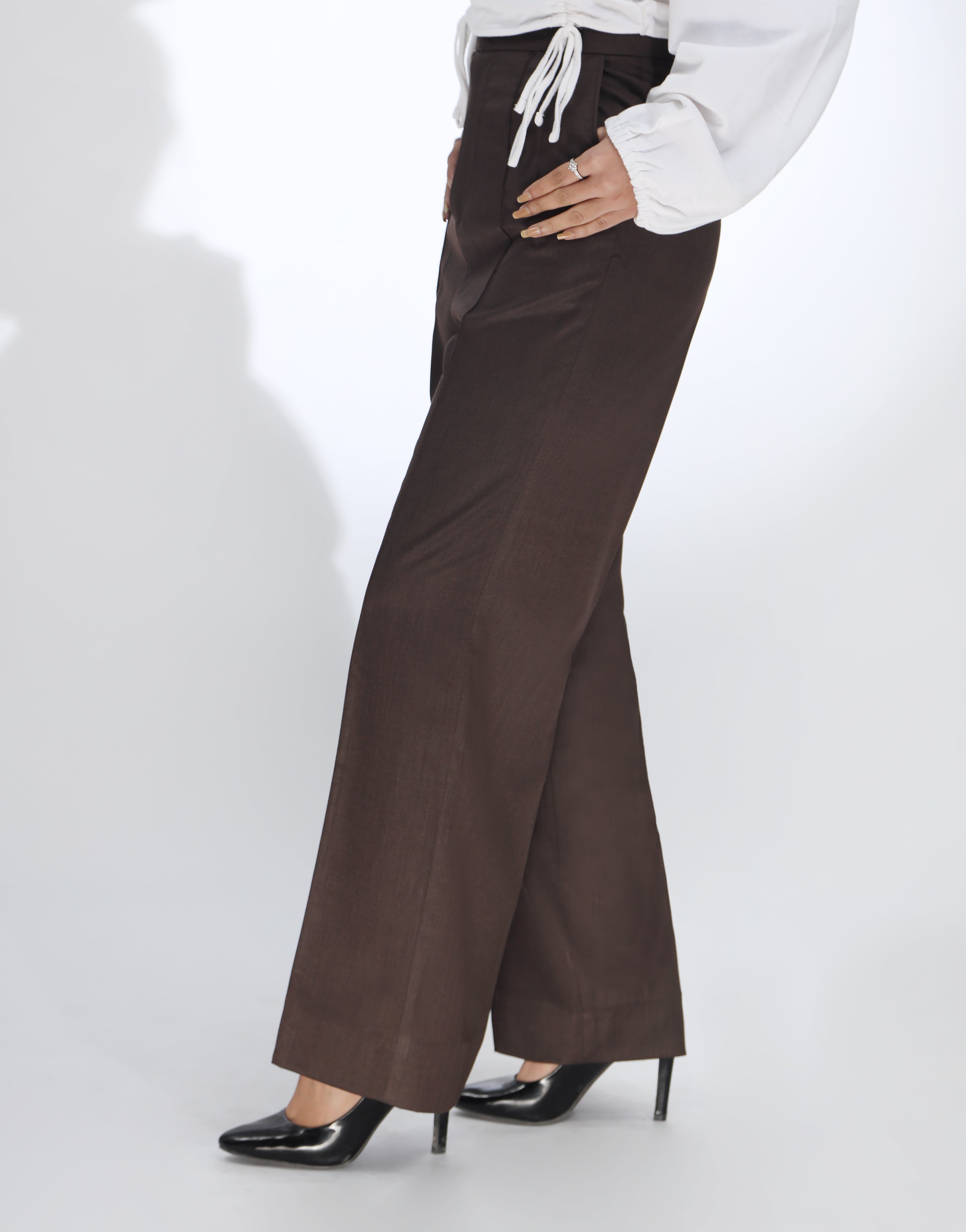 Pintex Pleated Wide Leg Pleated Pant Chocolate Brown