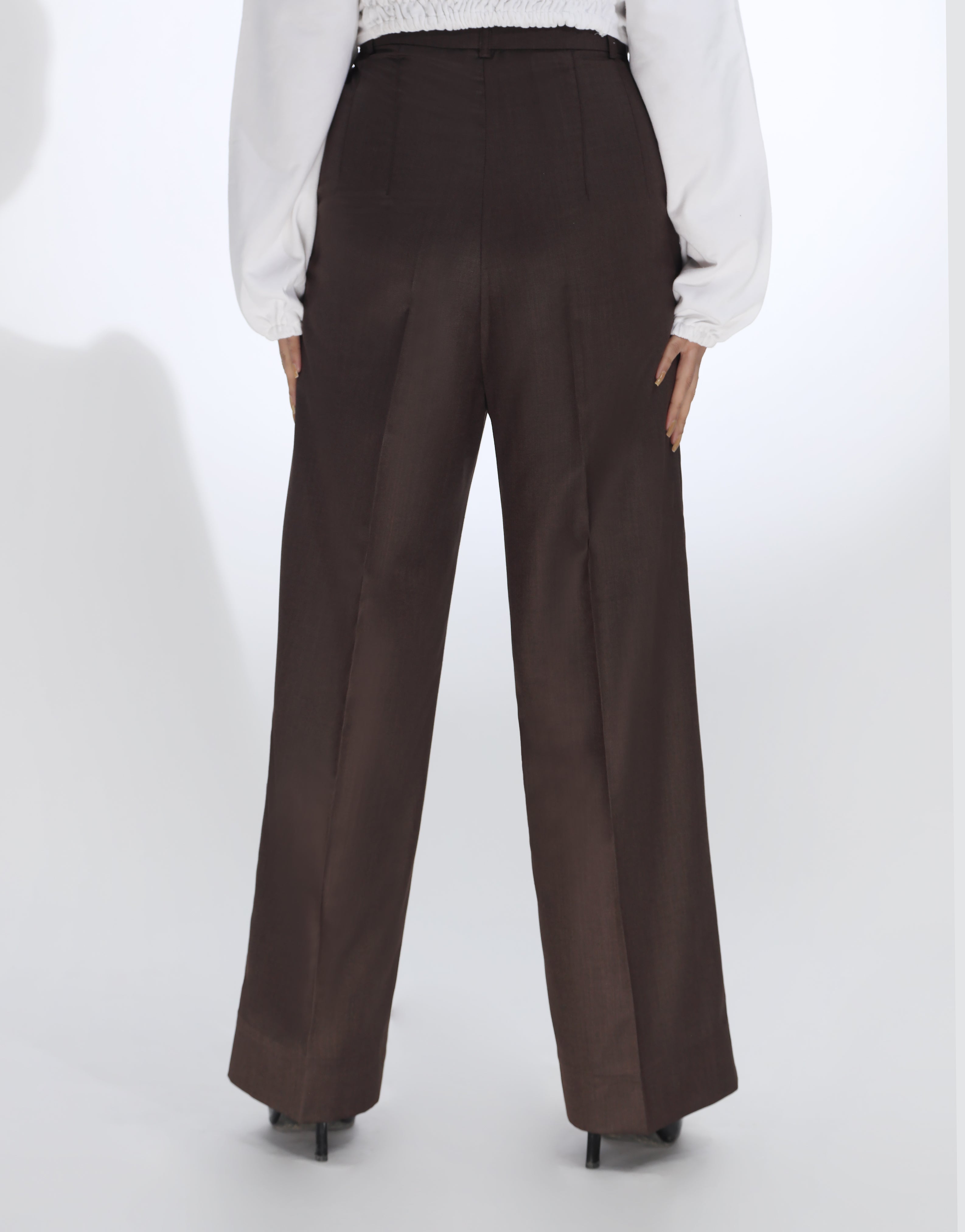 Pintex Pleated Wide Leg Pleated Pant Chocolate Brown