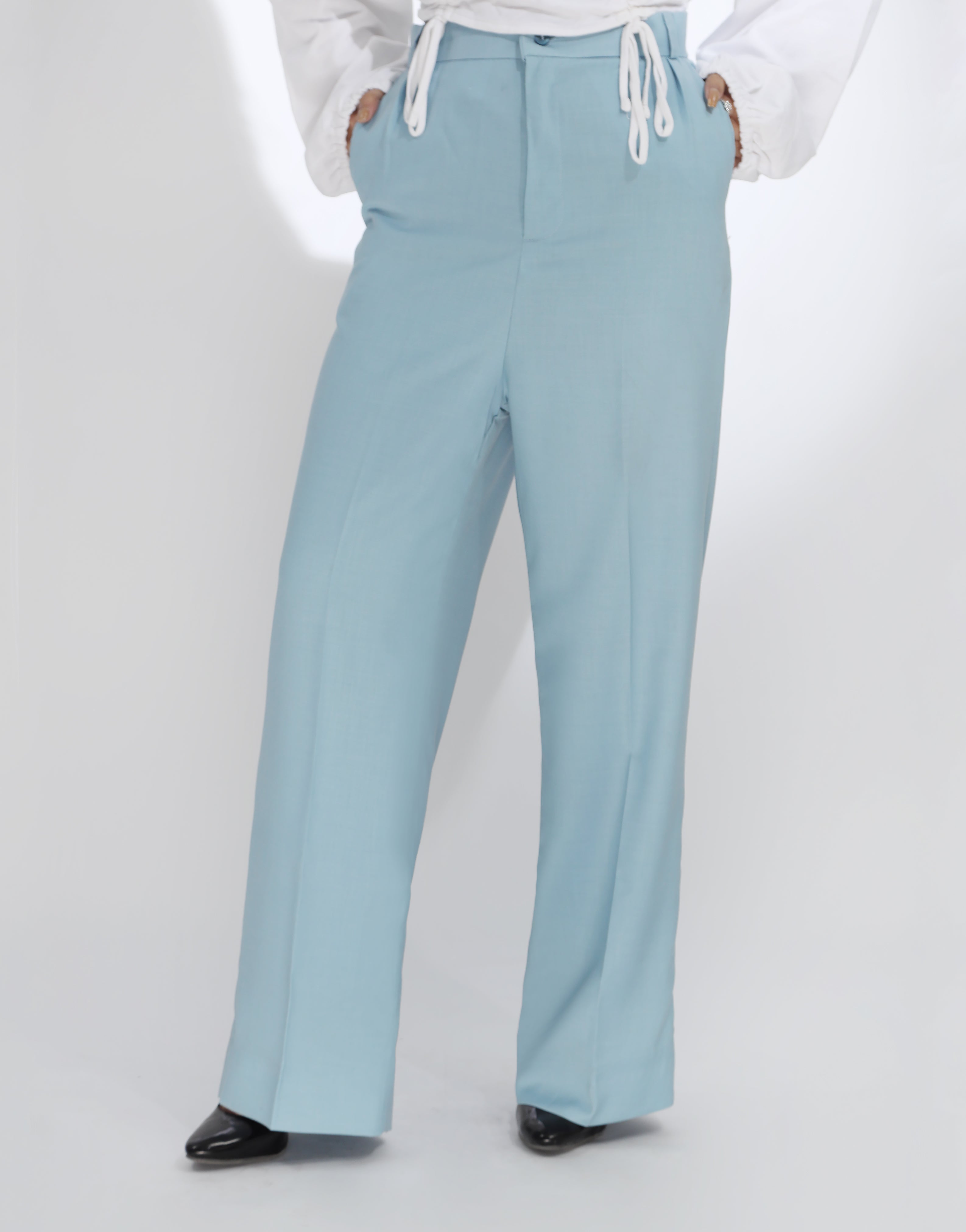 Side Pleated Wide Leg Pant Sky