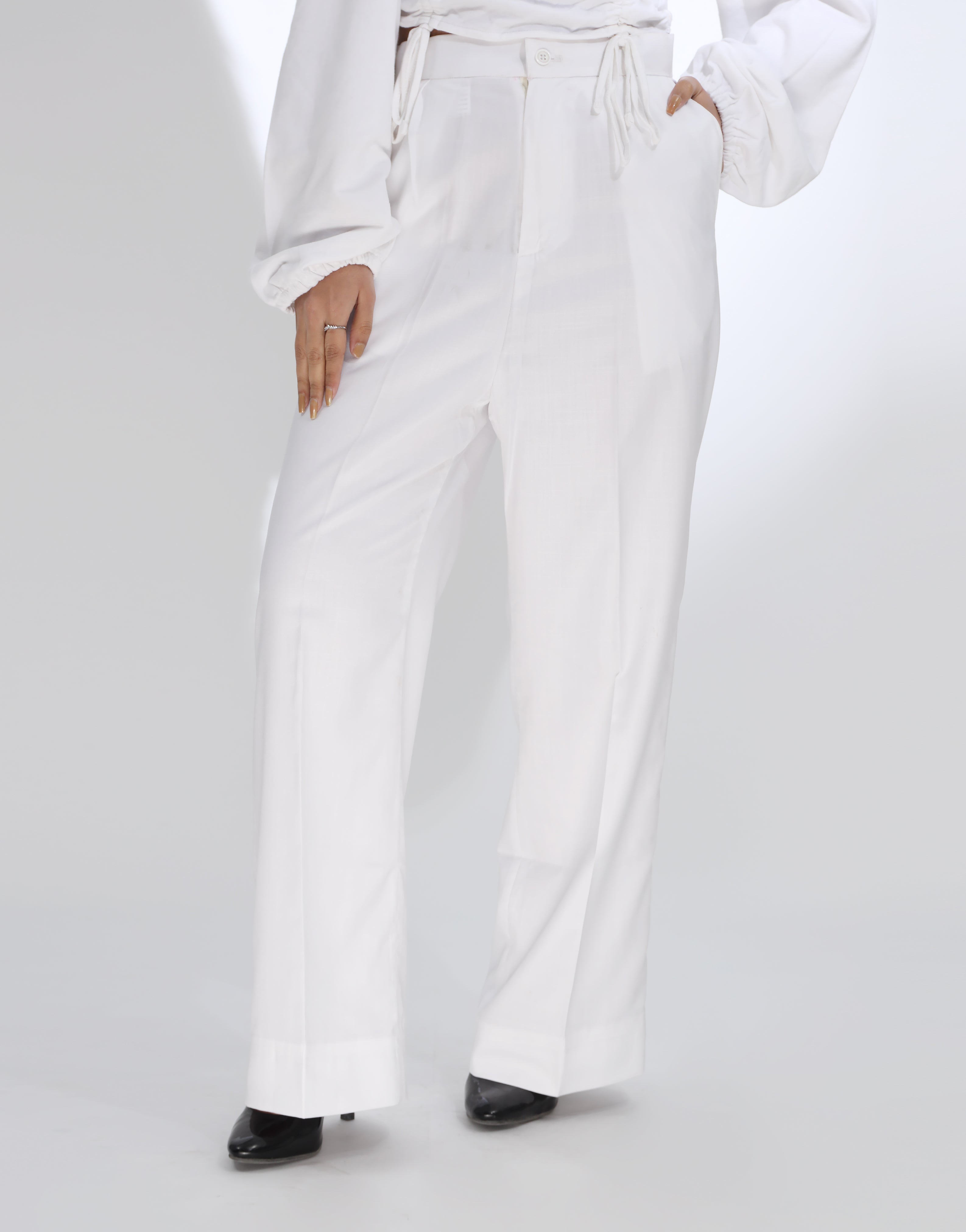 Single Pleated Wide Leg Pants White