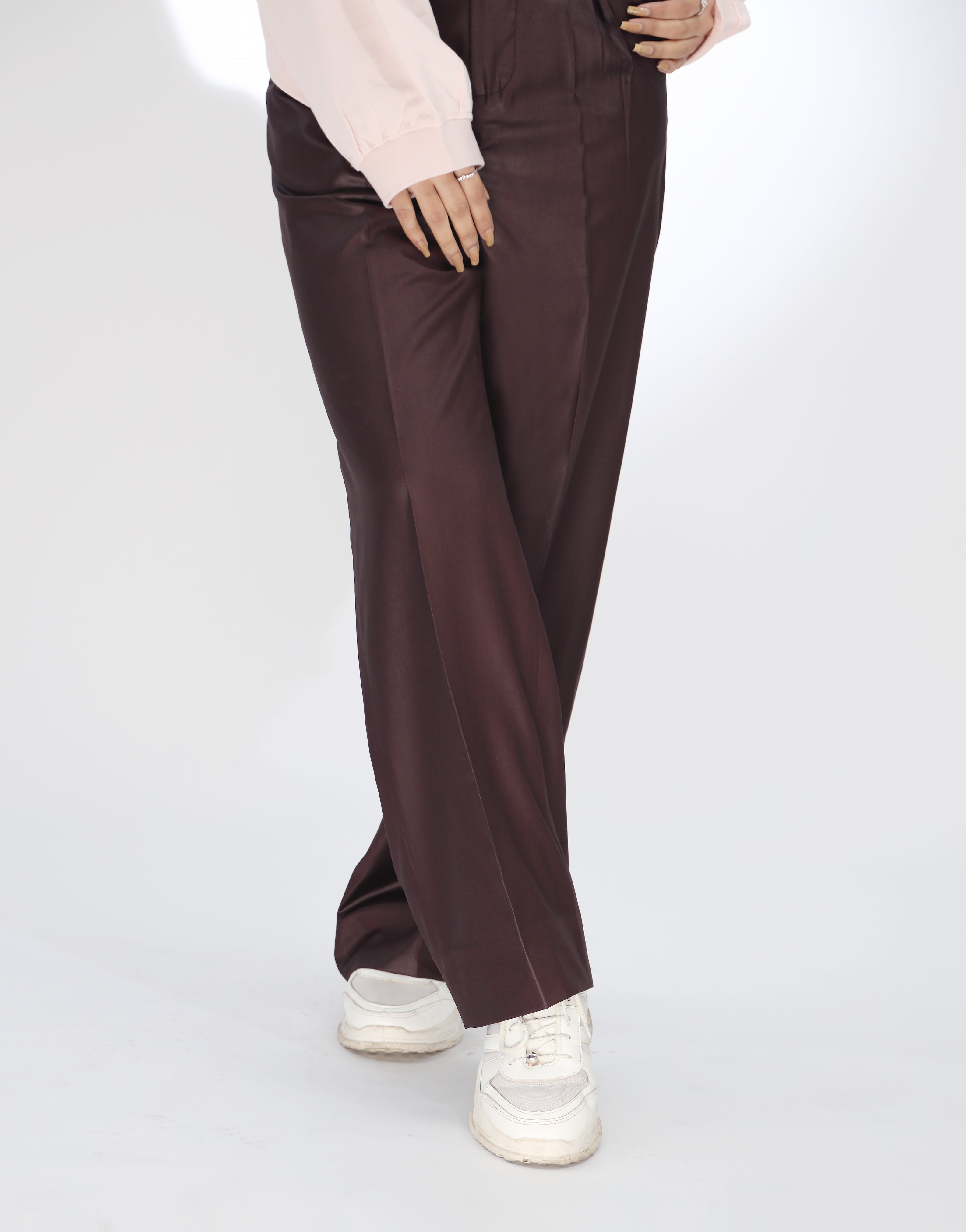 Box Pleated Wide Leg Pants Burgandy