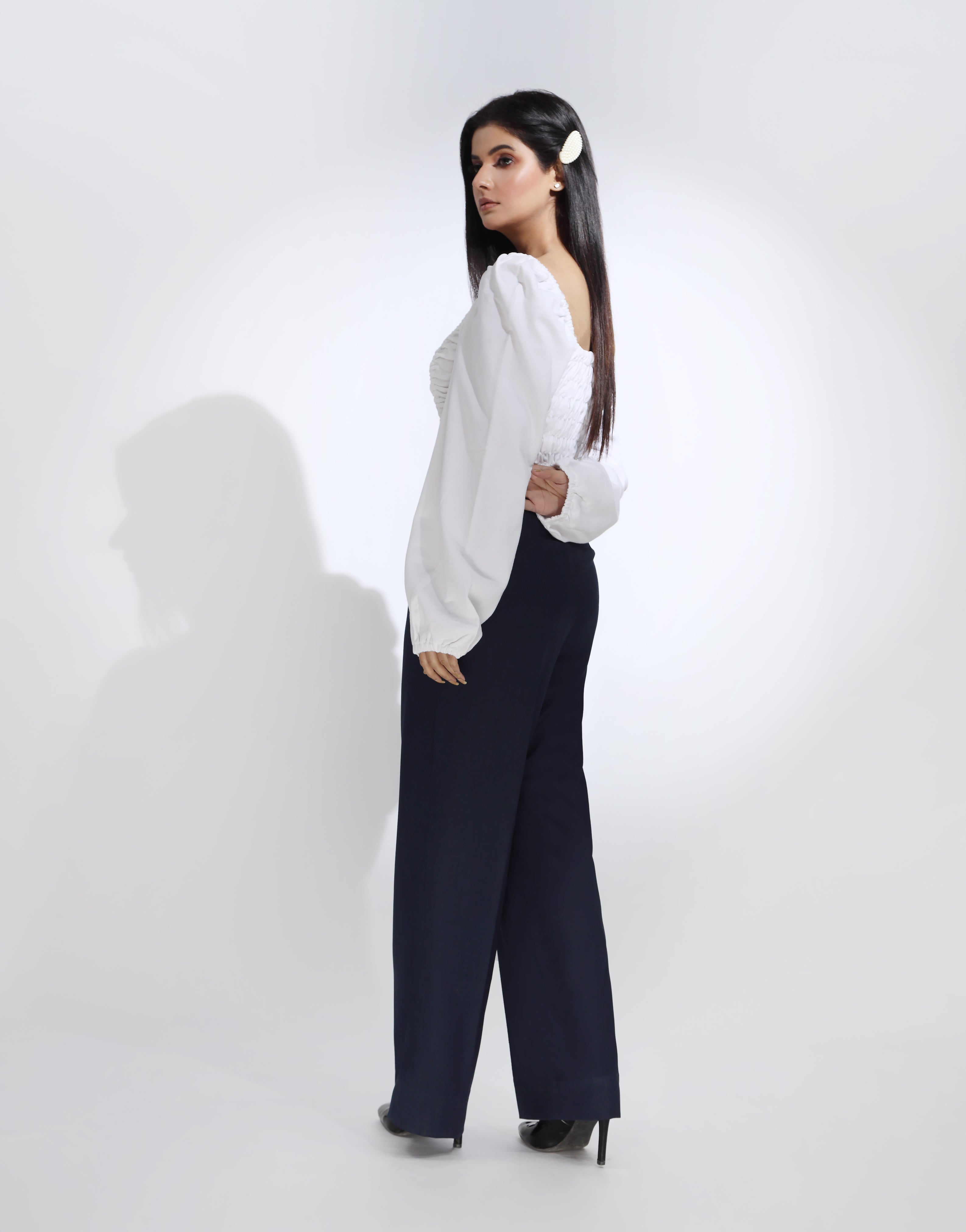 Double Pleated Wide Leg Pants Navy Blue