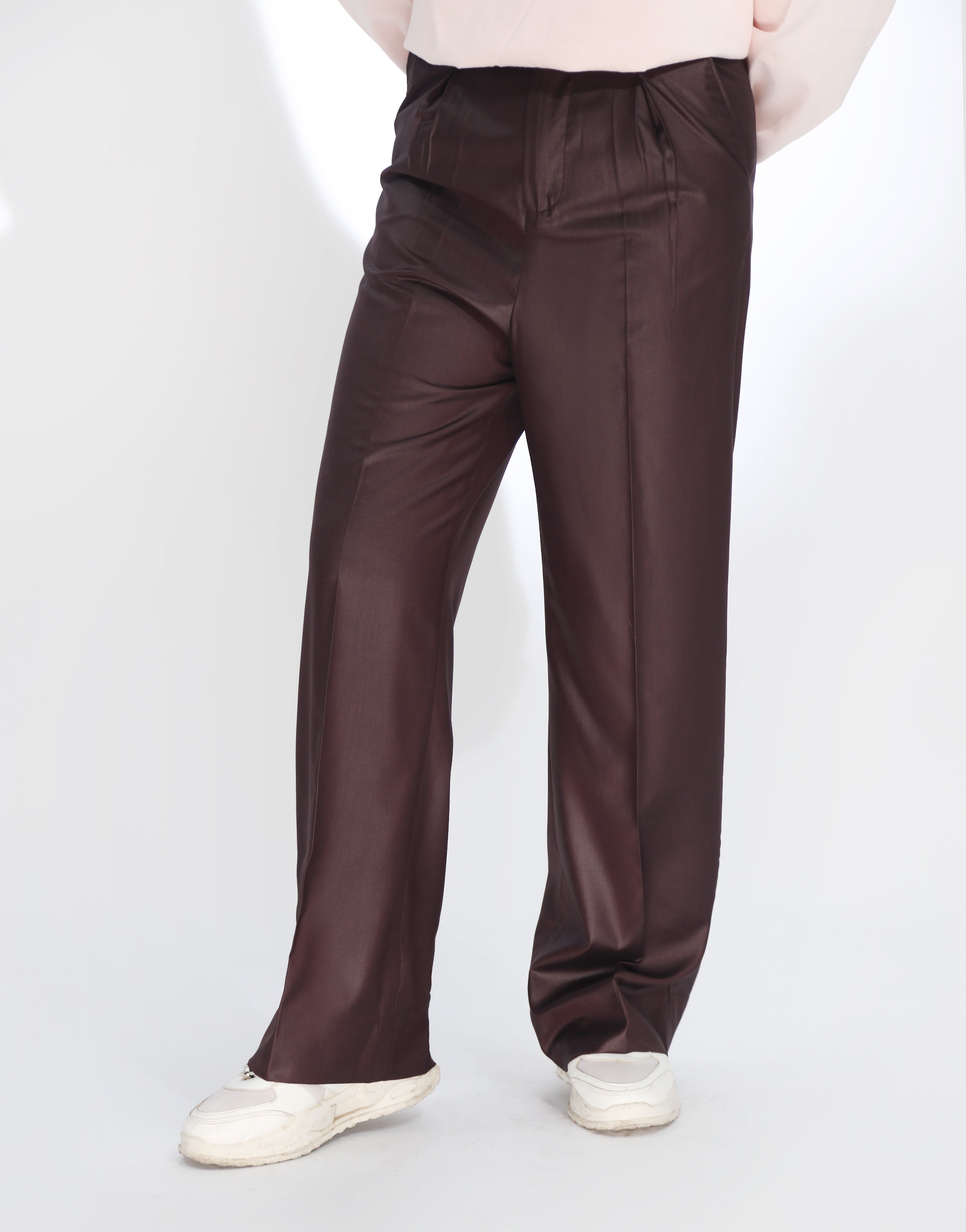 Box Pleated Wide Leg Pants Burgandy