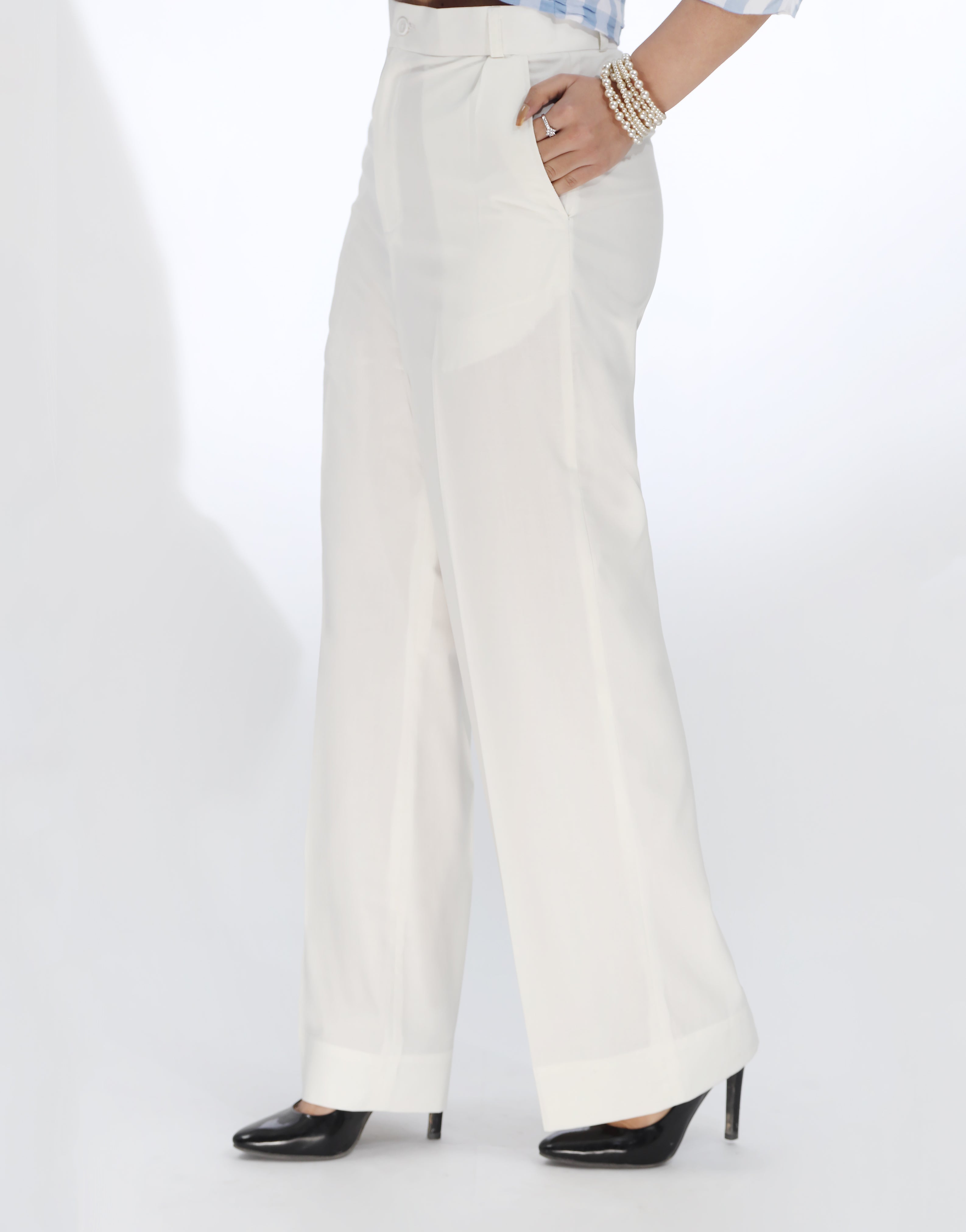 Single Pleated Wide Leg Formal Pants Milky White