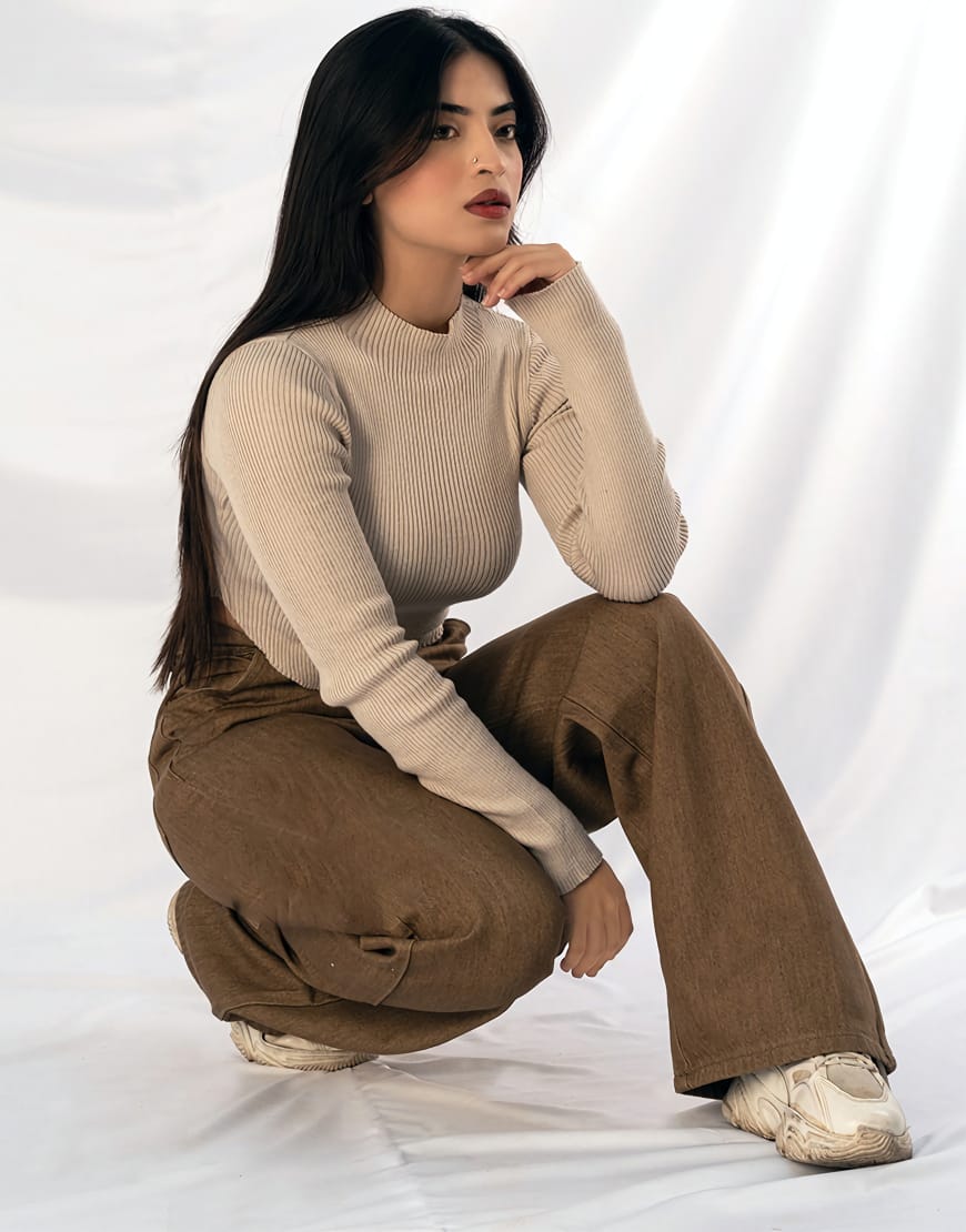 High Rise Wide Leg Jeans Brown