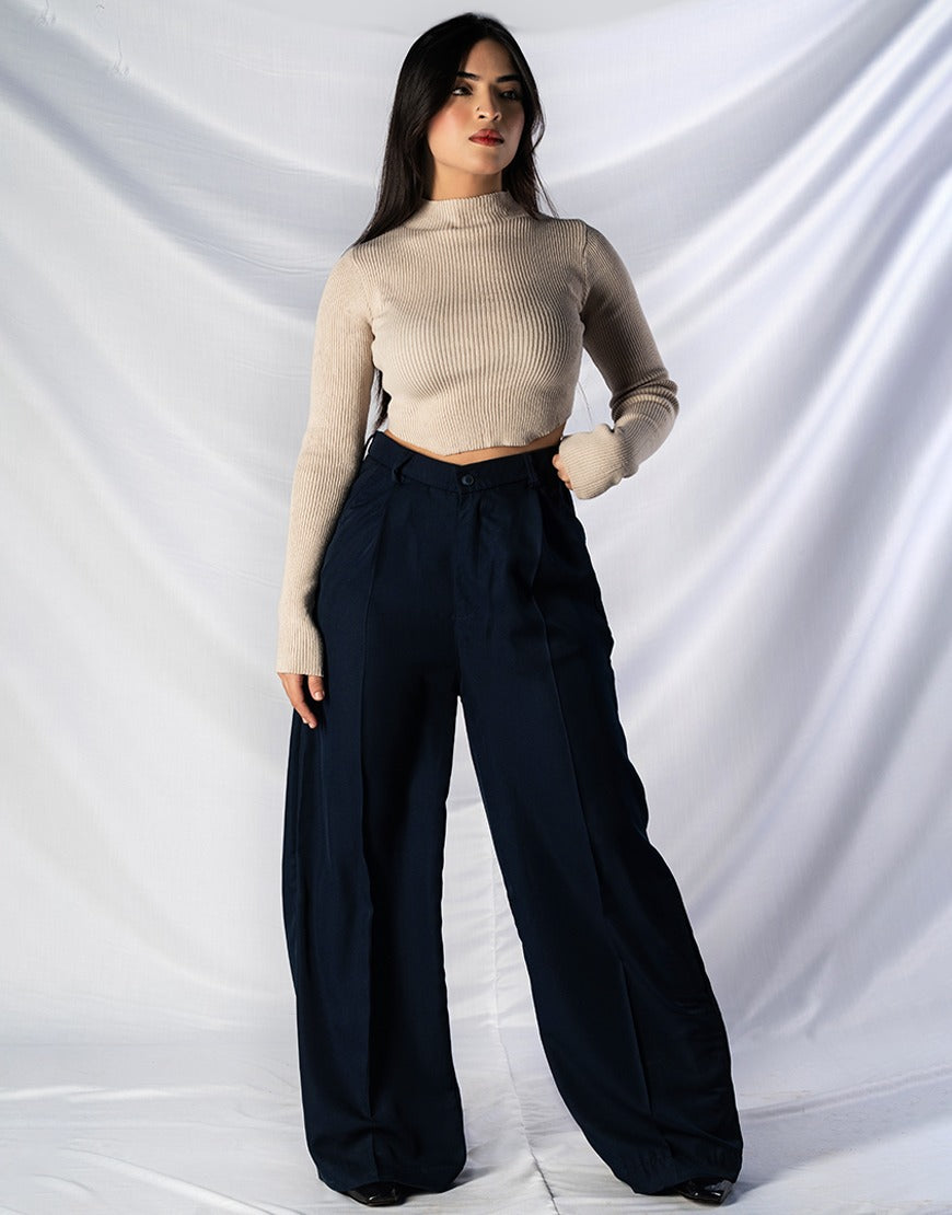 Wide Georgette Pants Navy