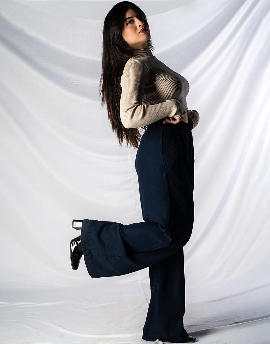 Wide Georgette Pants Navy