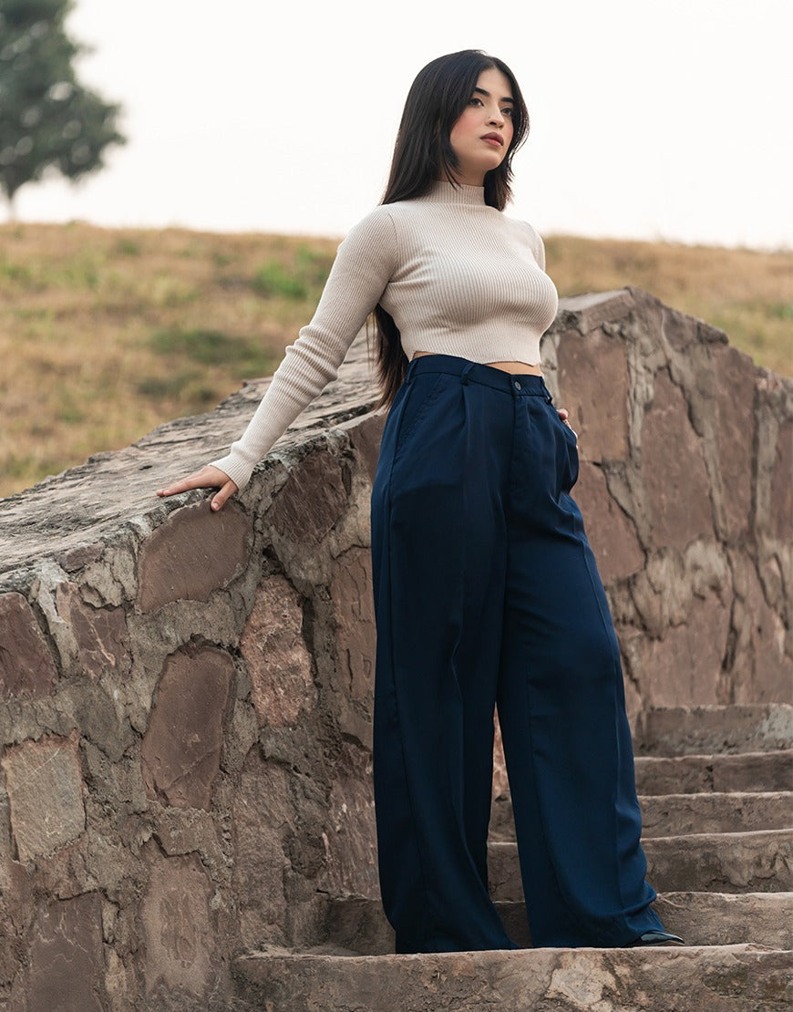 Wide Georgette Pants Navy