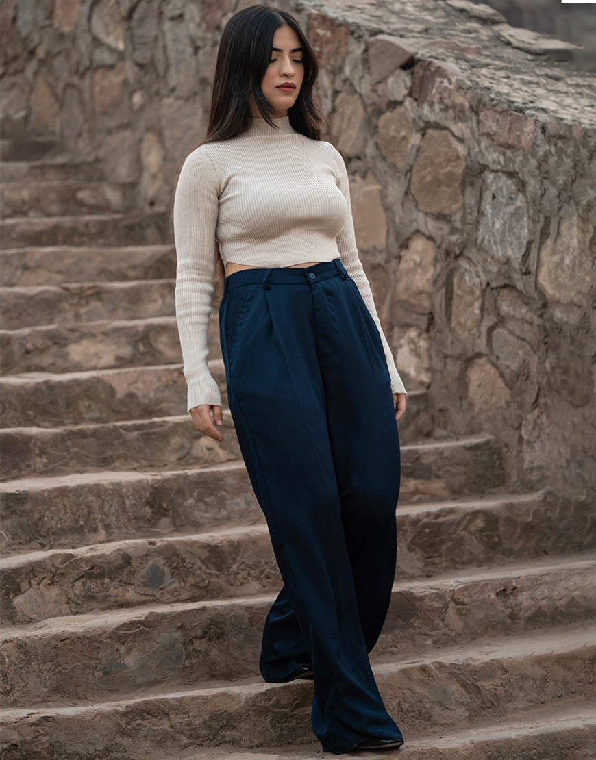 Wide Georgette Pants Navy