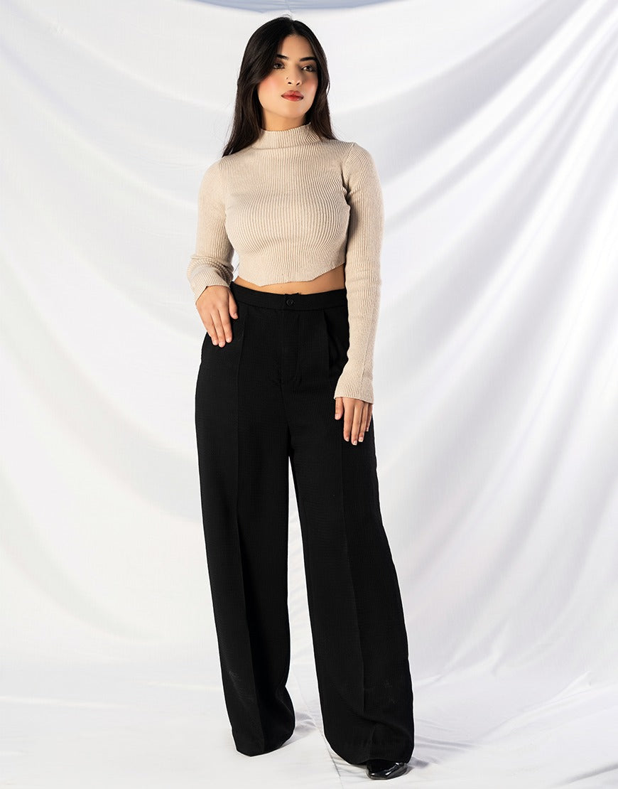 Wide Ribbed Pants Black