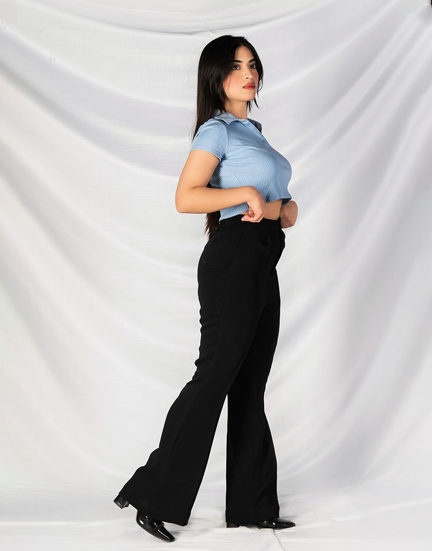 Bootcut Ribbed Pants Black