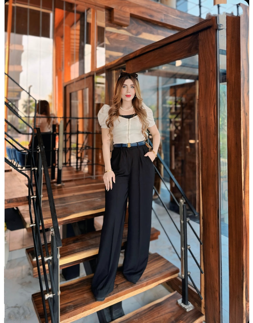 Wide Georgette Pants Black