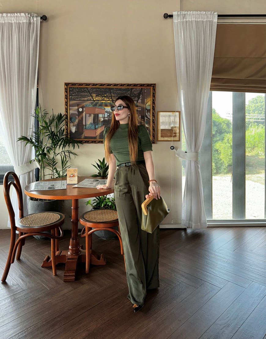 Wide Georgette Pants Olive