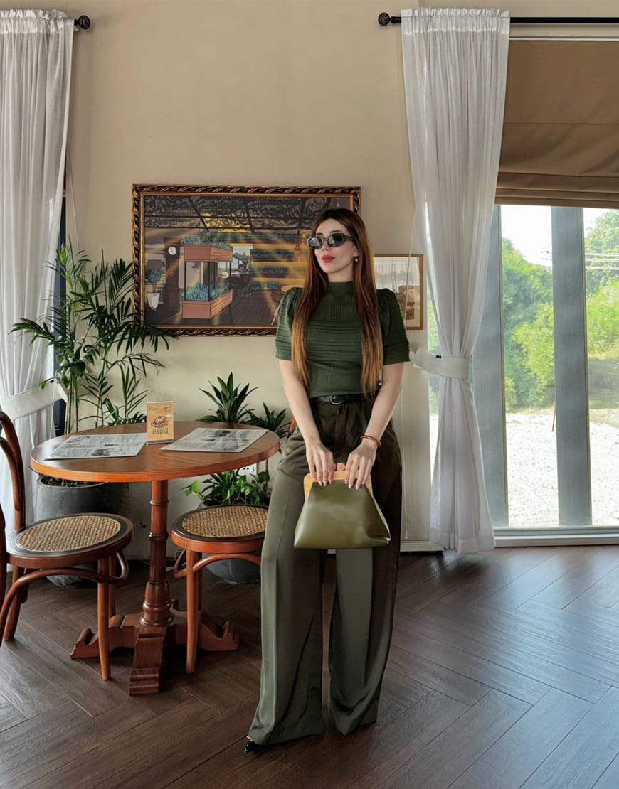 Wide Georgette Pants Olive