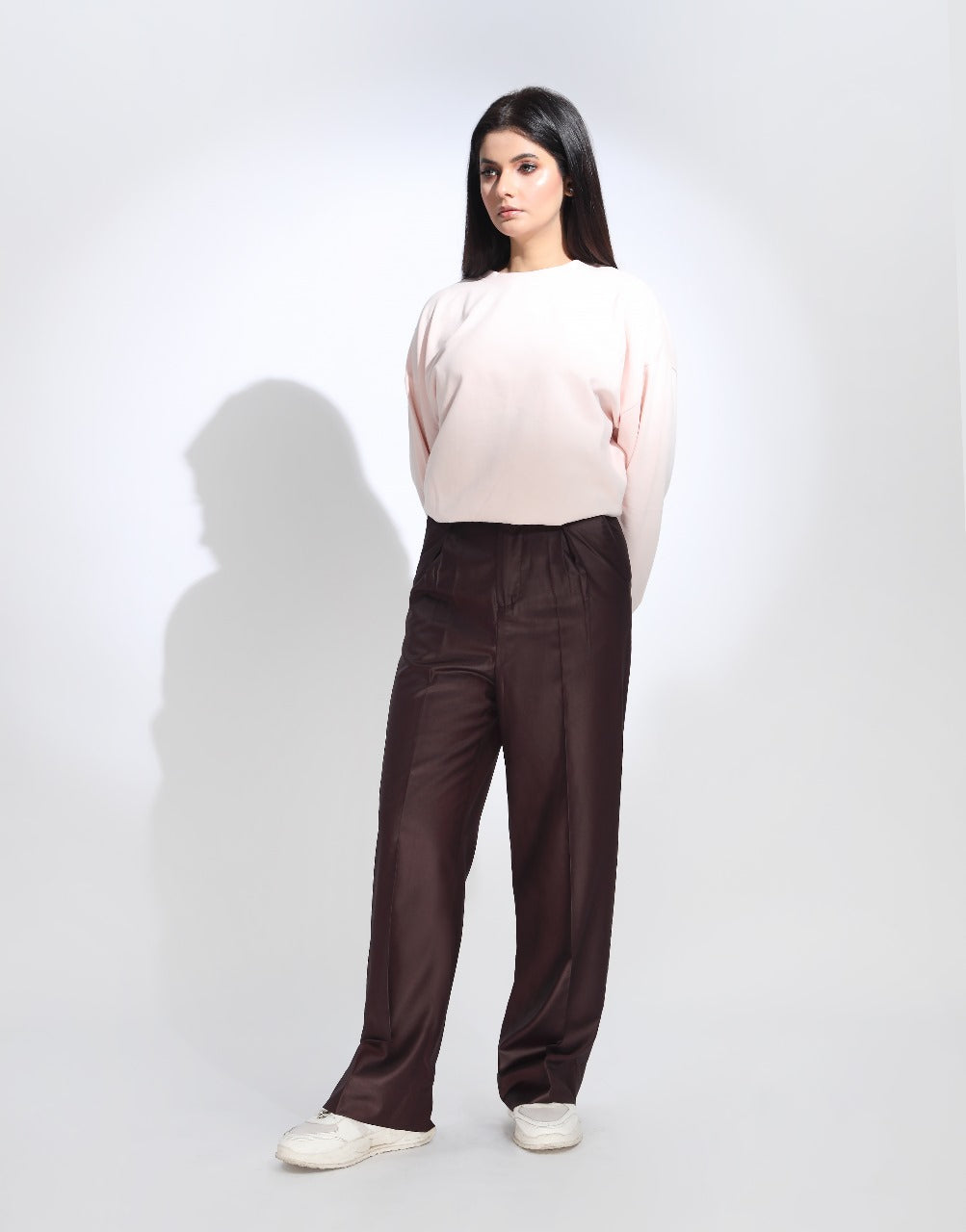 Box Pleated Wide Leg Pants Burgandy