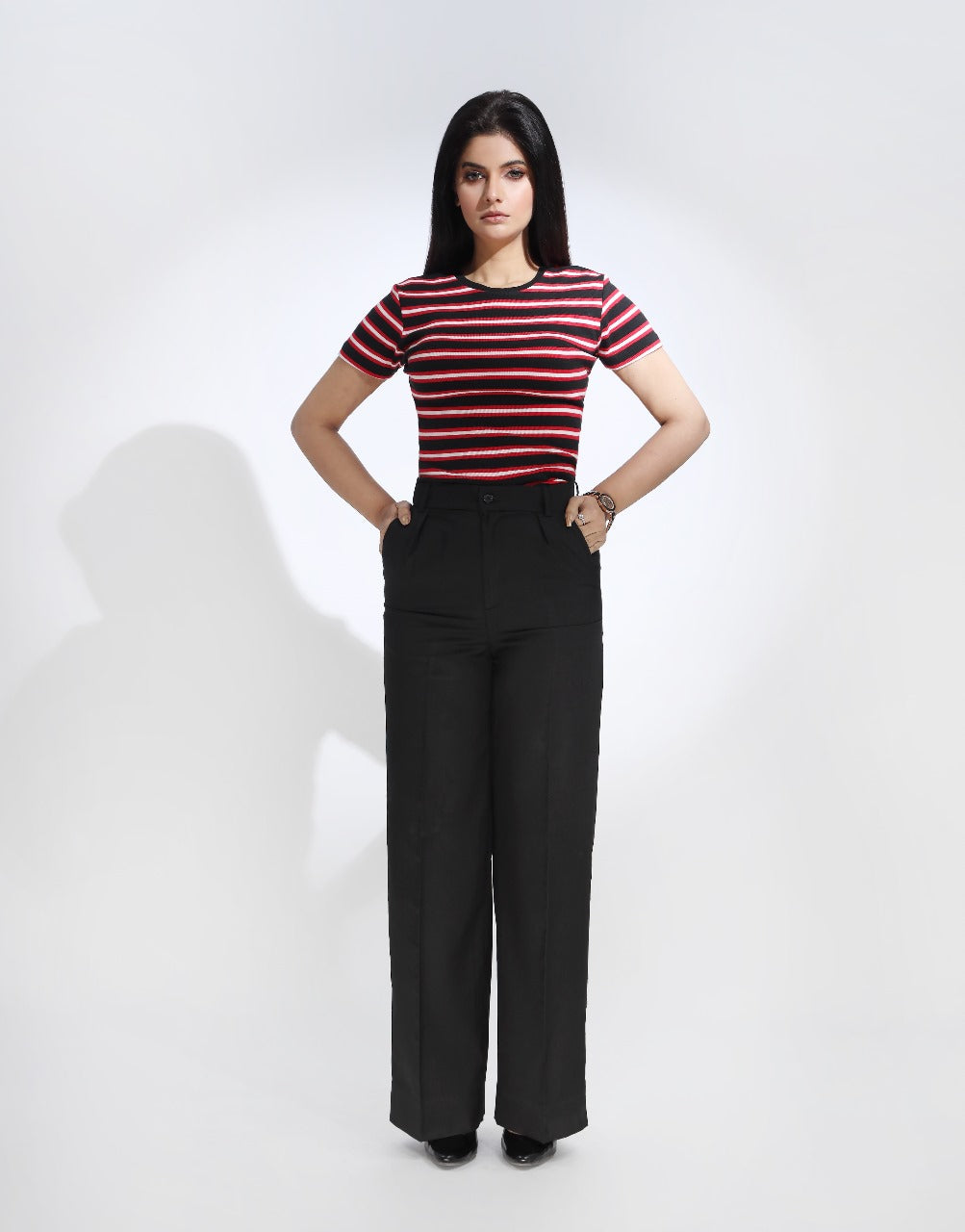 Single Pleated Wide Leg Formal Pants Black