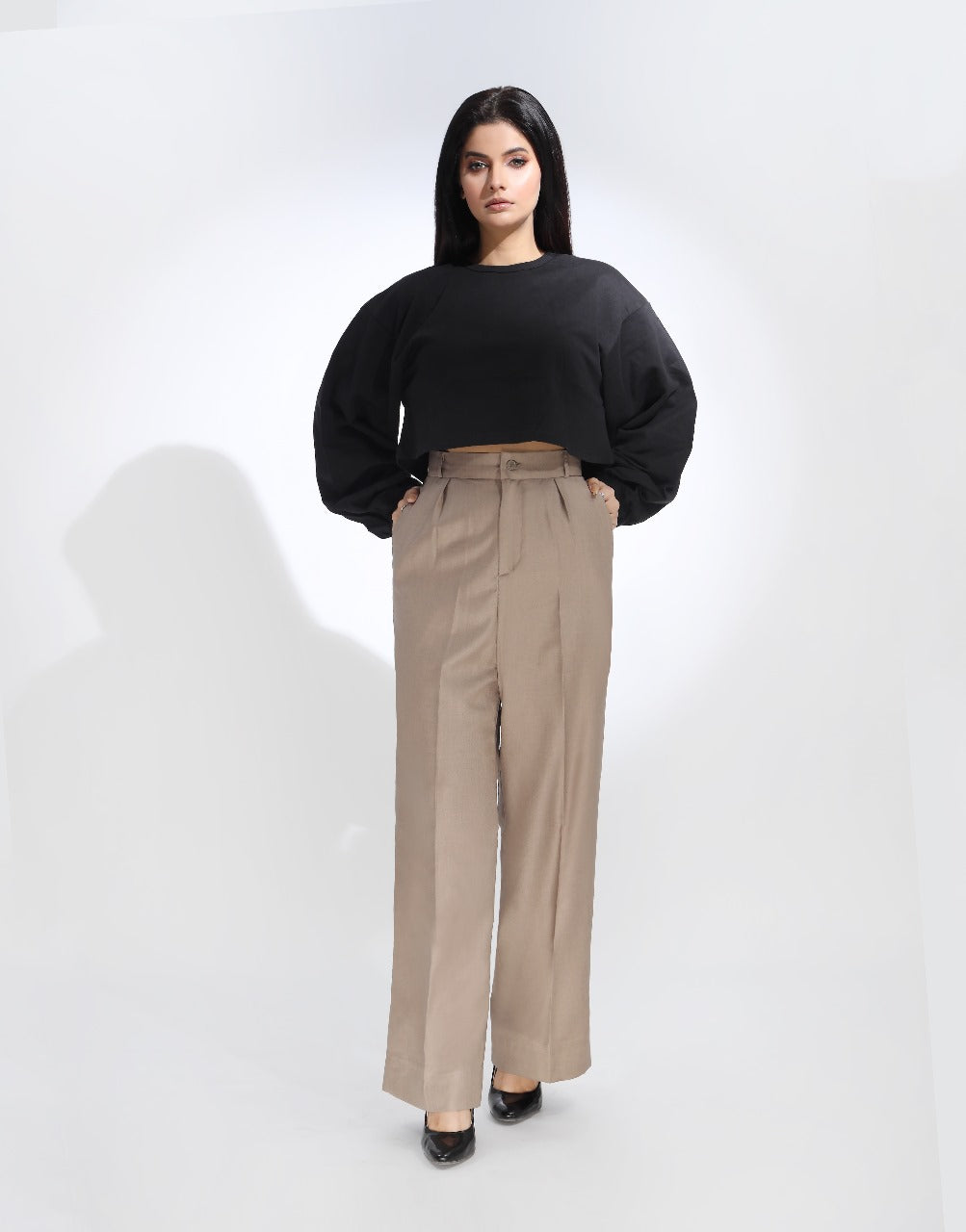 Single Pleated Wide Leg Formal Pant Skin