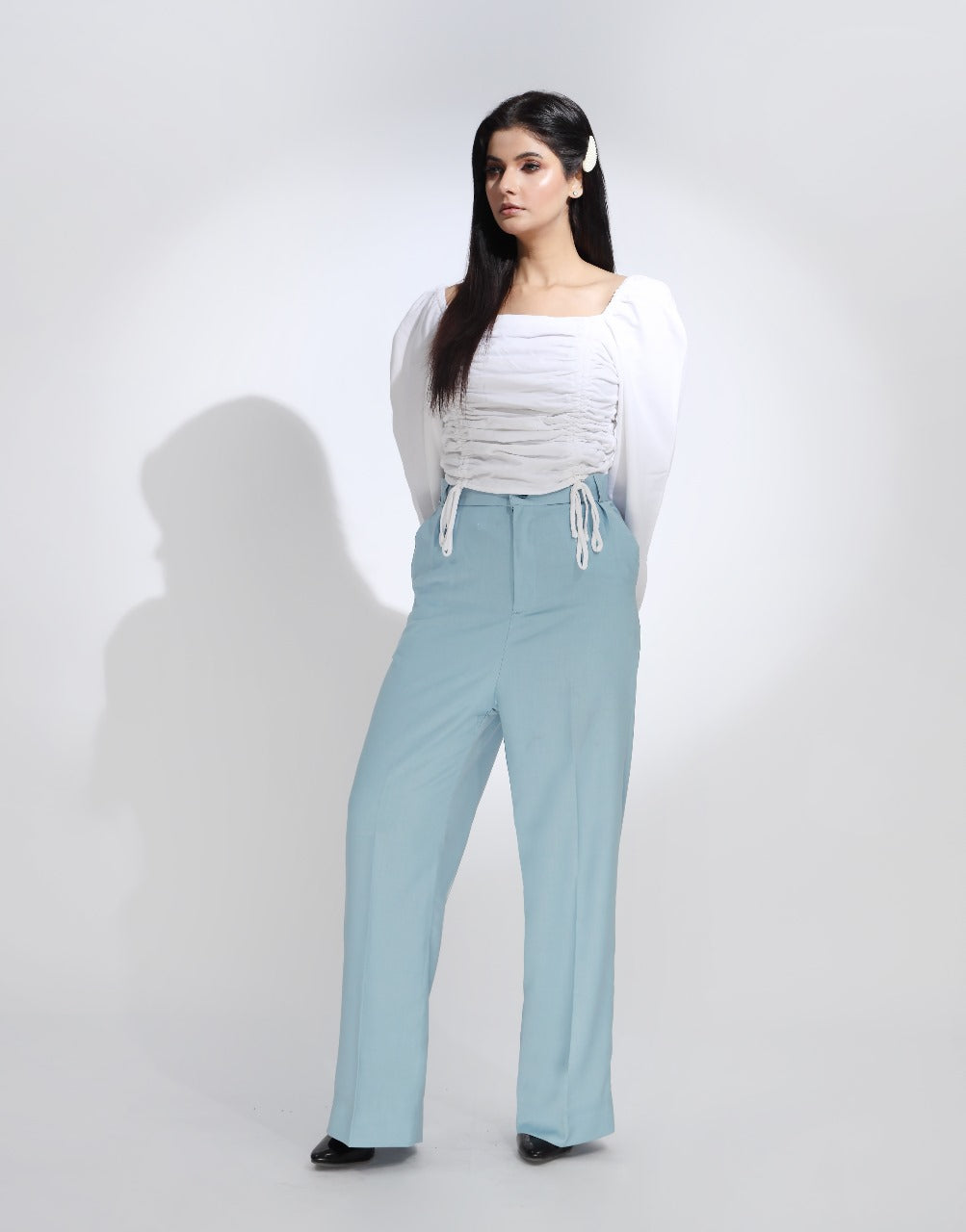 Side Pleated Wide Leg Pant Sky