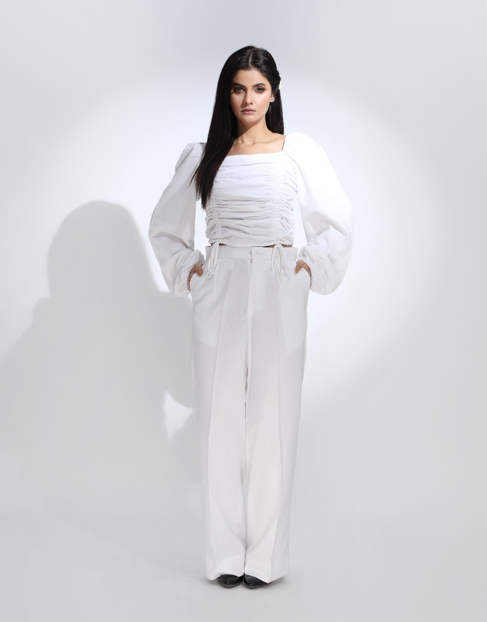 Single Pleated Wide Leg Pants White