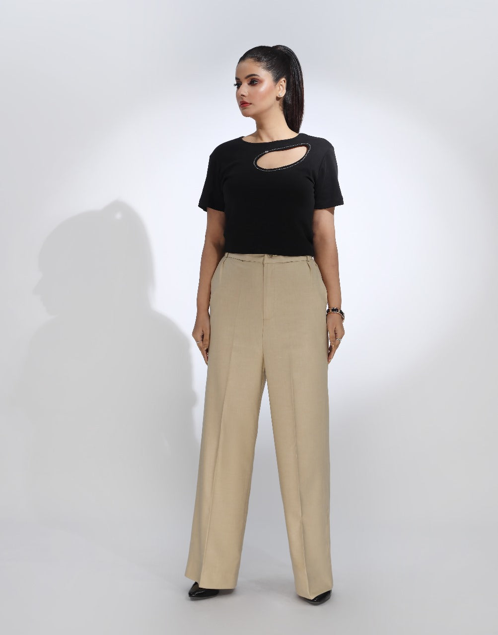 Side Pleated Wide Leg Pant Light Beige