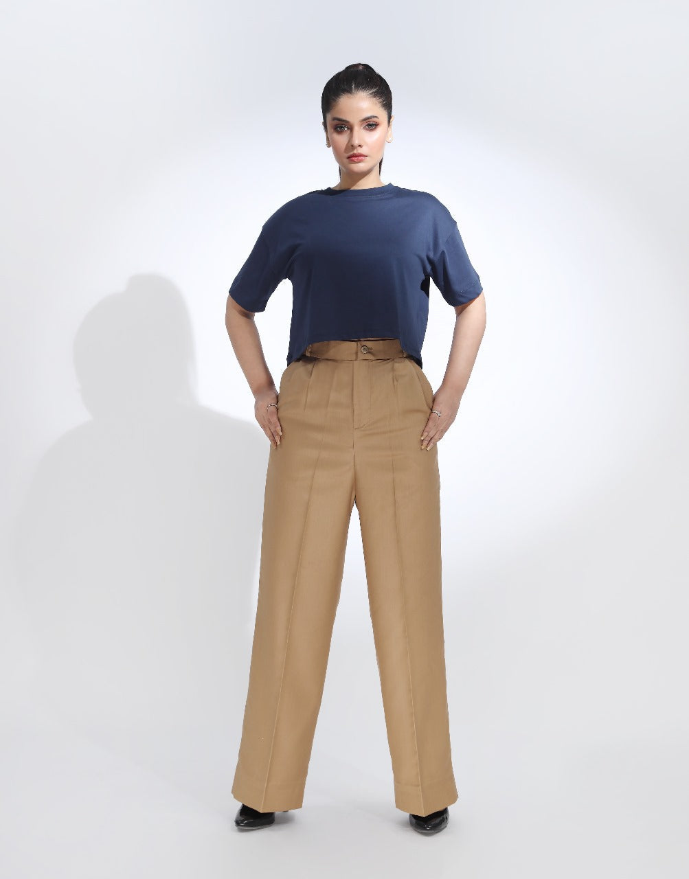 Double Pleated Wide Leg Pant Beige