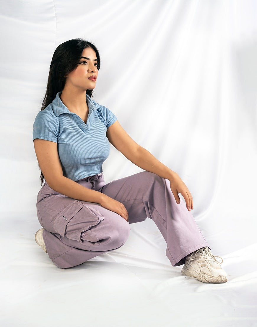 High Rise Wide Leg Cargo Jeans Lilac