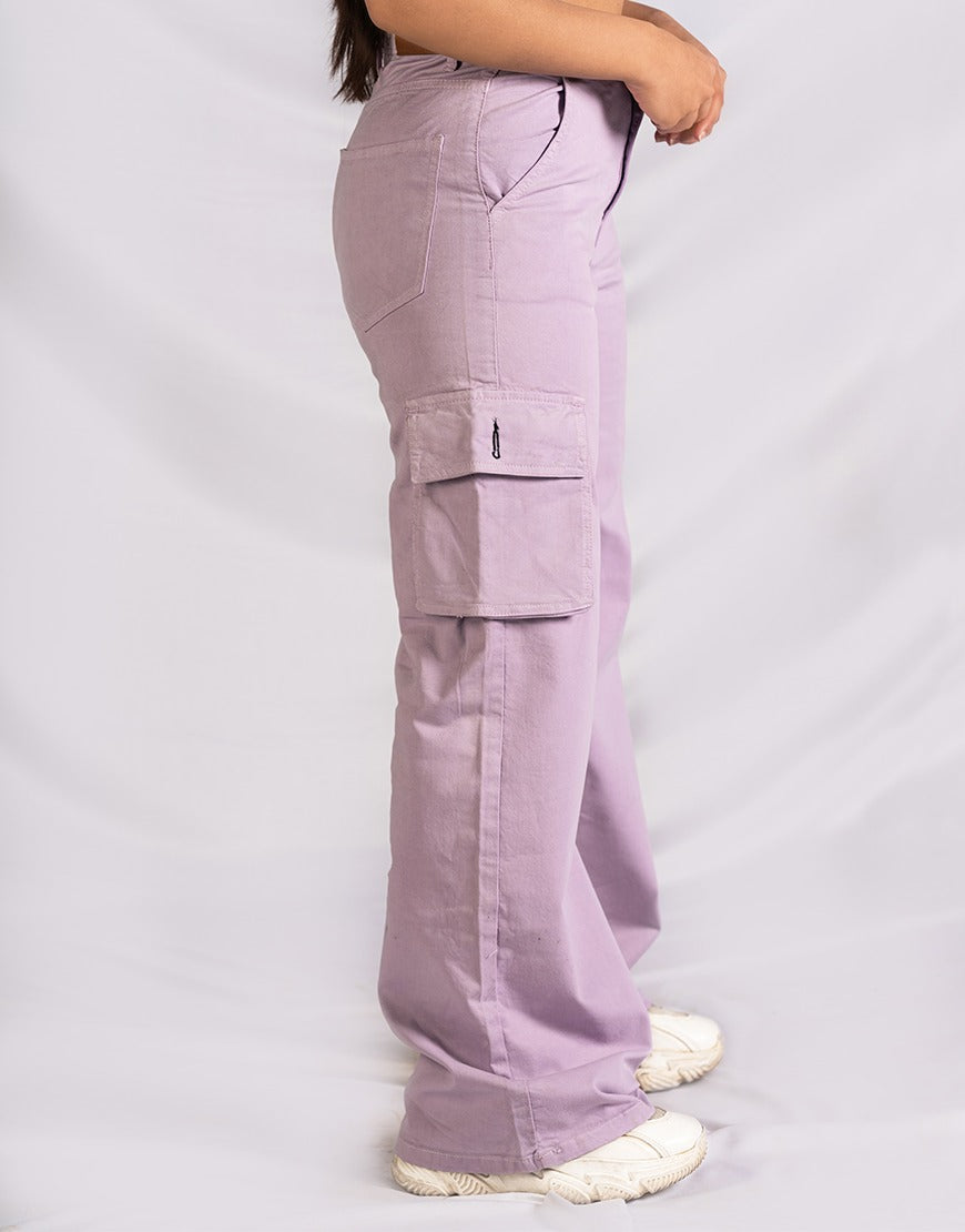 High Rise Wide Leg Cargo Jeans Lilac